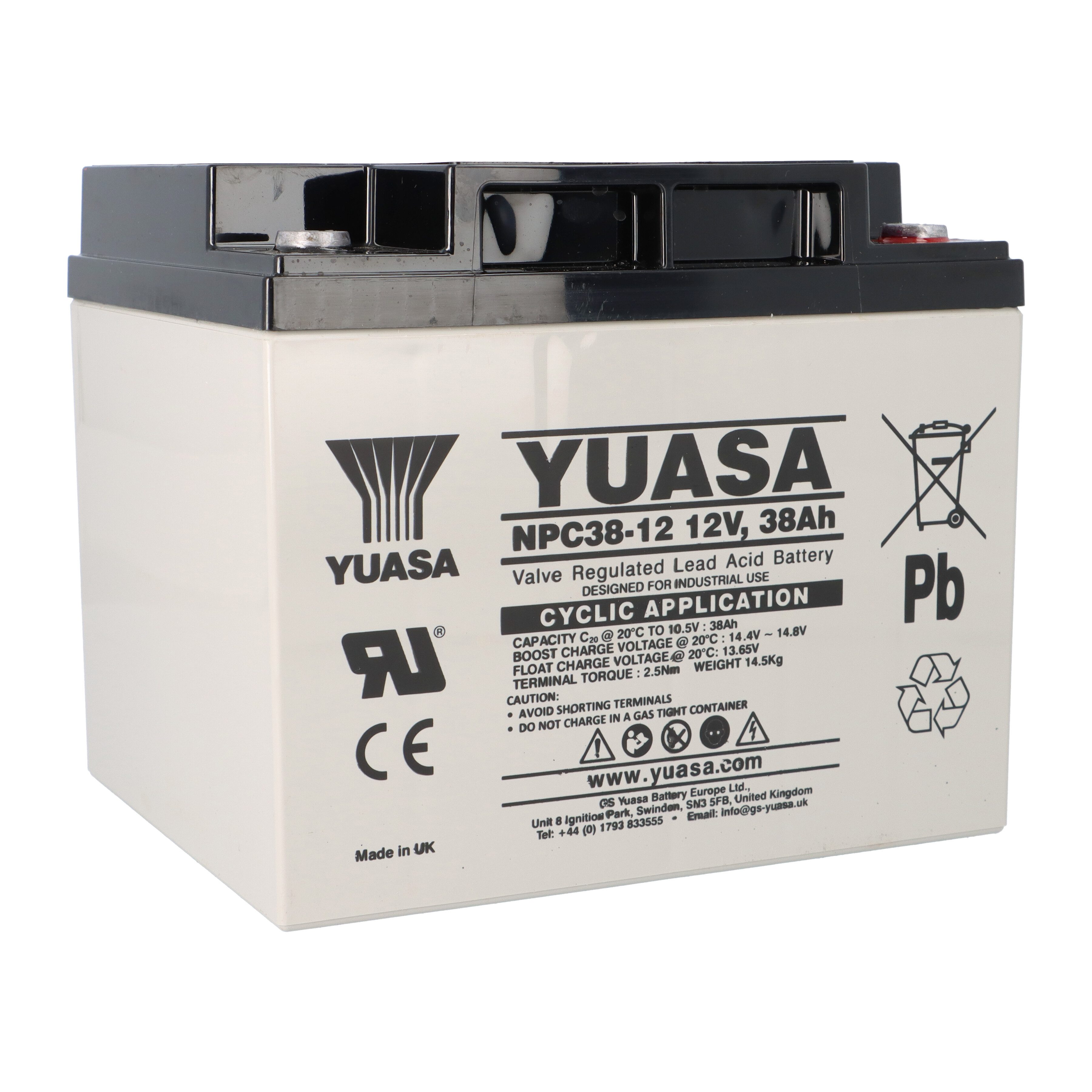 Yuasa Yuasa Blei-Akku NPC38-12I Pb 12V / 38Ah Zyklenfest, M5 Innengewinde Bleiakkus