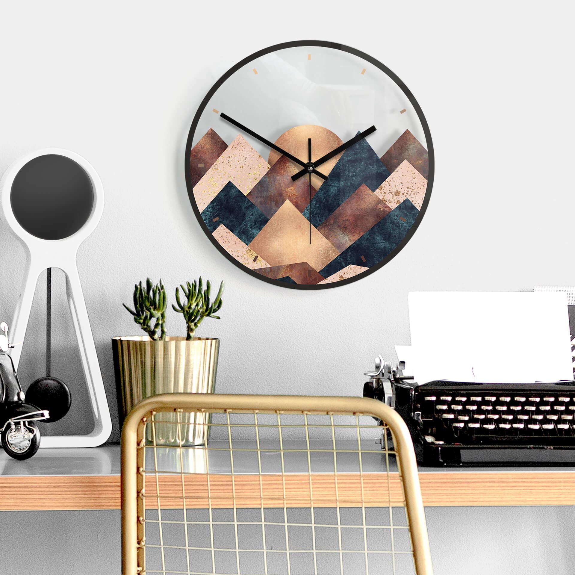 K&L Wall Art Wanduhr Vintage Glasuhr Analog Wohnzimmer Uhr moderne Berge oh günstig online kaufen