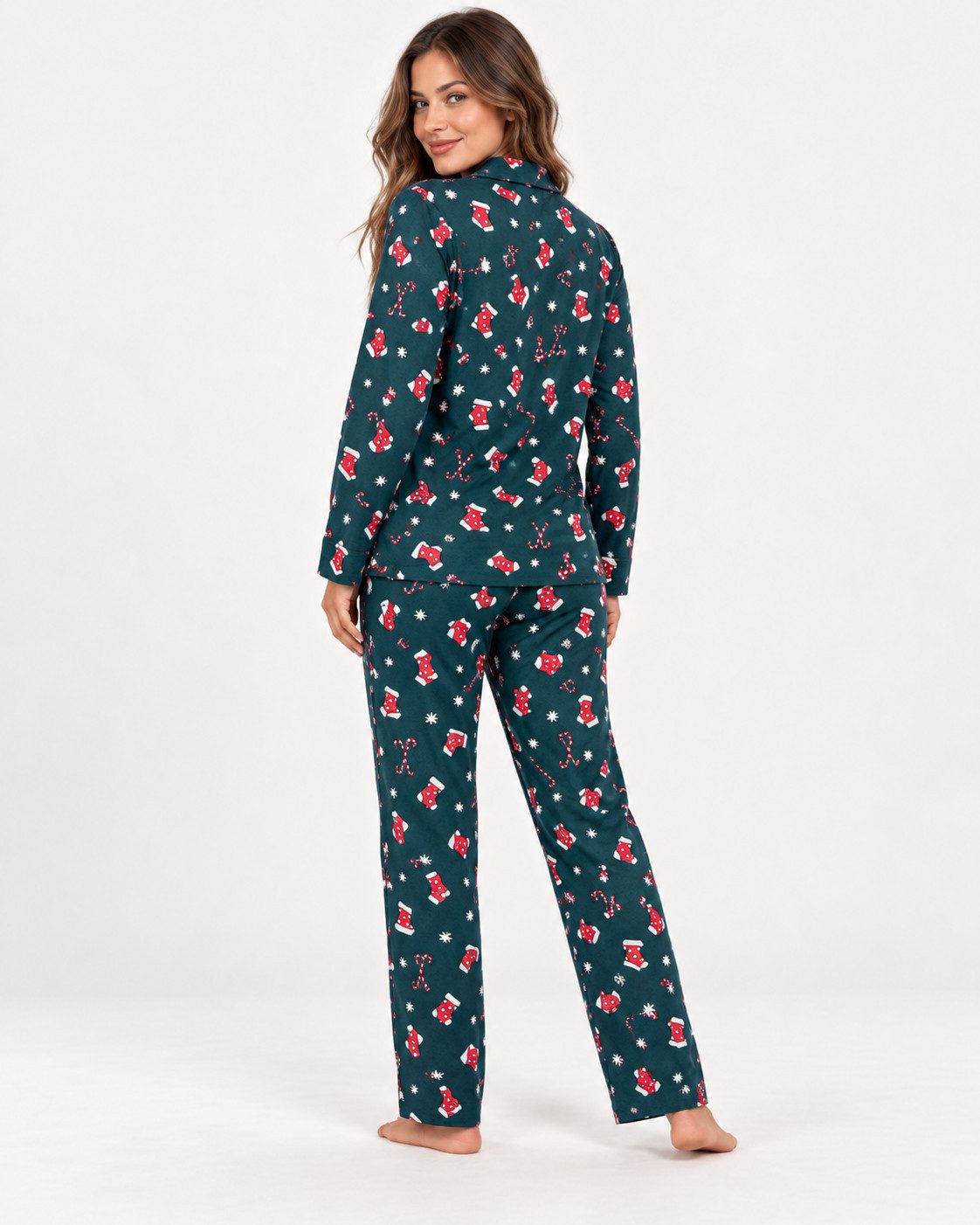 fashionshowcase Pyjama Damen 2-teilig mit Weihnachtsmotiven Langarm Schlafanzug Hausanzug festlicher Look für die Weihnachtszeit – Bild 3 von 5