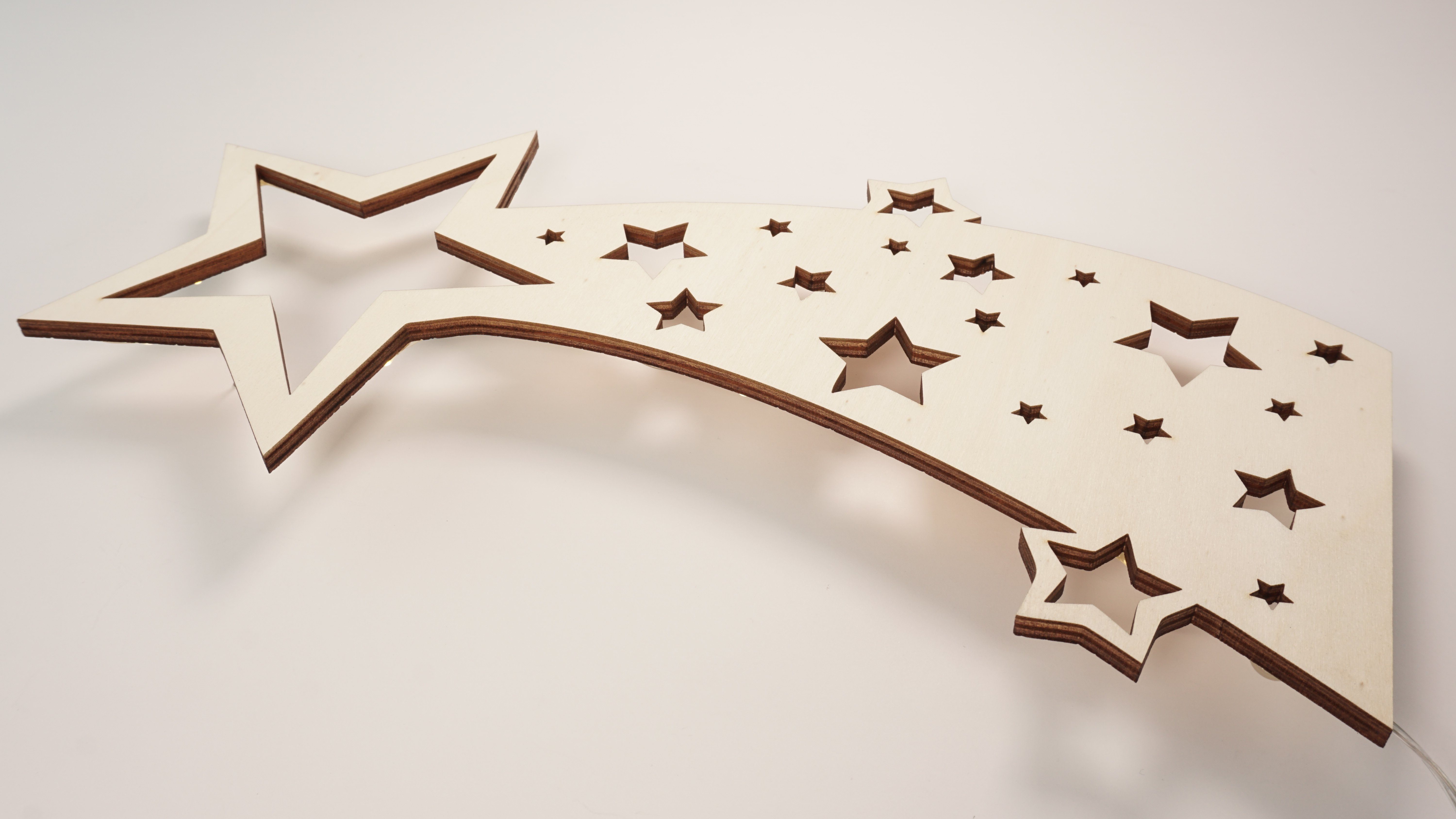 Namofactur LED Dekolicht Sternschnuppe - Dekoobjekt aus Holz mit Sternen Motiv - Wand Lampe, Ohne Zugschalter/Stern, LED fest integriert, Warmweiß, Wanddekoobjekt Wohnzimmer Leuchte batteriebetrieben