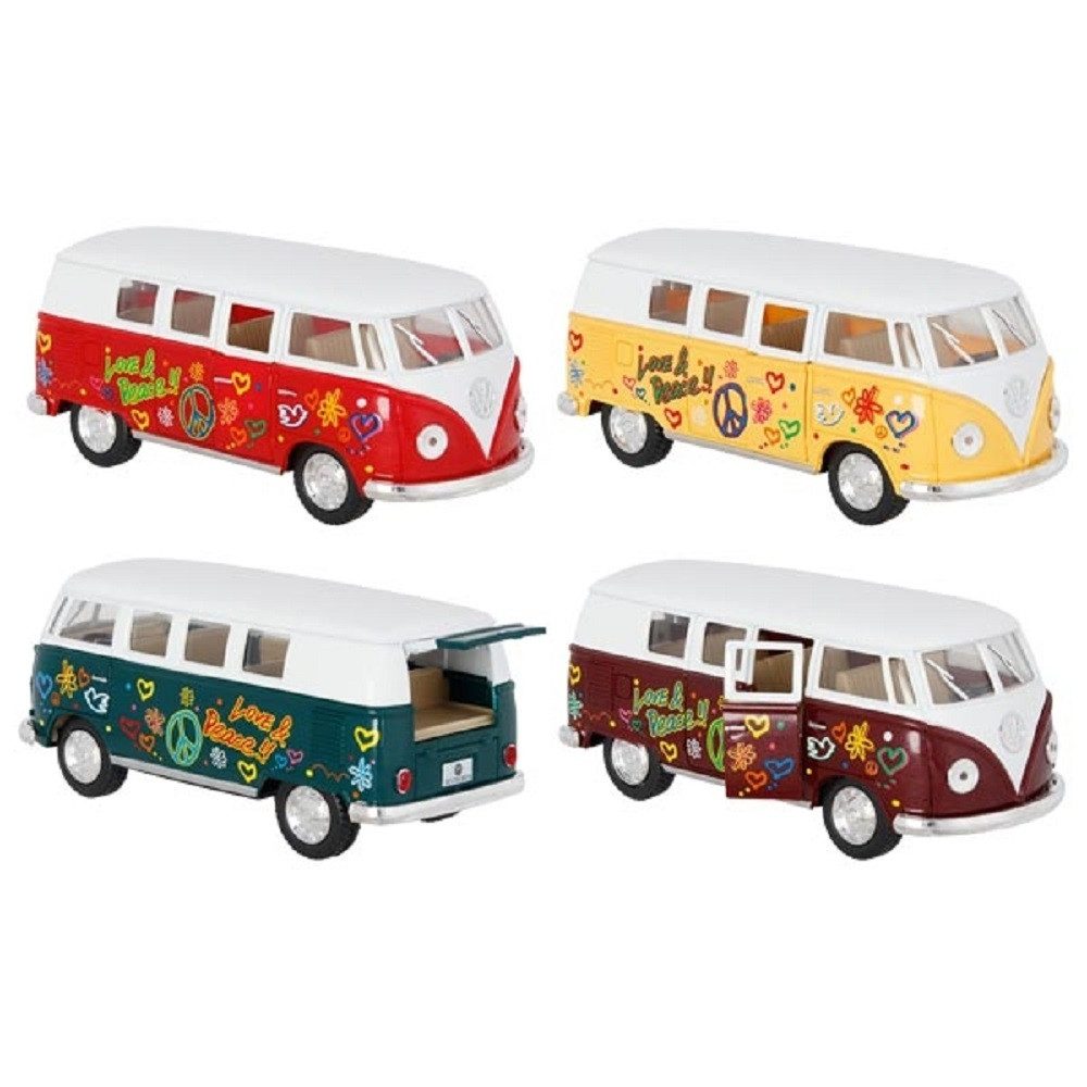 goki Sammelfigur Volkswagen Microbus, 1962 WV Kollektion mit Druck / Rückzugmotor (4 St), Der Flower-Power-Bus, Souvenirs / ideal als Gschenk