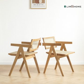 LIM HOME Esszimmerstuhl SW020/SW021 (Set, 2 St), Eichenholzrahmen mit Sitzfläche aus Rattan, Montage erforderlich