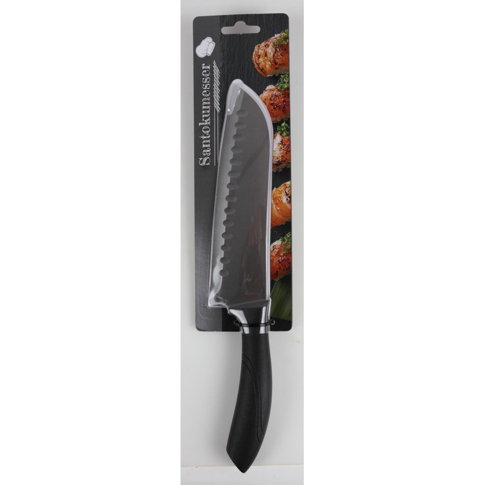 BURI Universalküchenmesser Santokumesser BASE 18 cm, Edelstahl Klinge, schwarzer PP Griff