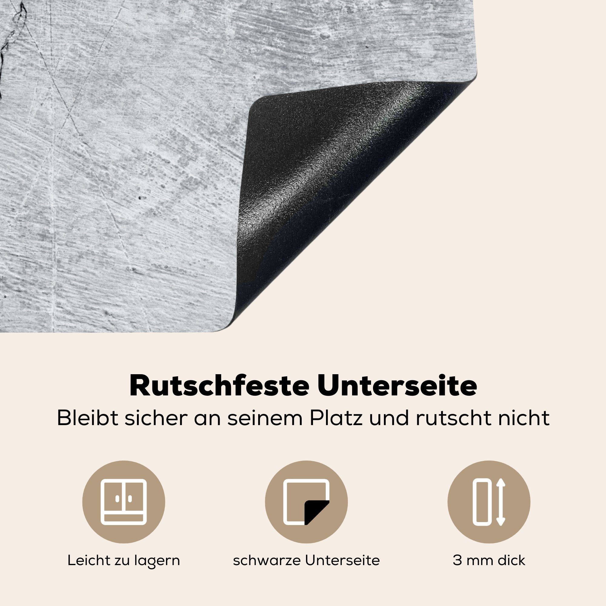 MuchoWow Vinyl, cm, tlg), Grau, für Riss Induktionsherd, Induktionskochfeld - Dekoration Herdblende-/Abdeckplatte - Beton 58x51 (1 Küchen