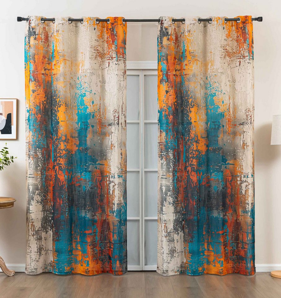 Gardinenbox Gardine (2 St), Ösen, halbtransparent, Polyester, Grobfaser »Seoul Collection« Digital Druck 2024120-2