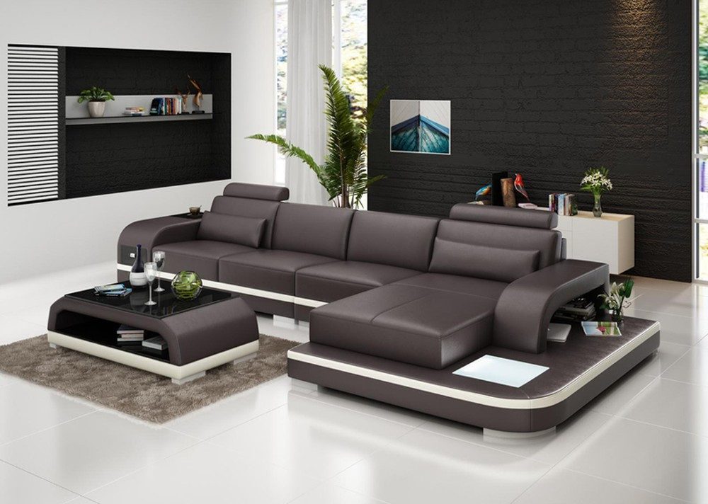 Ecksofa Eckcouch Ledersofa Braun Big Polster Wohnlandschaft für Wohnzimmer