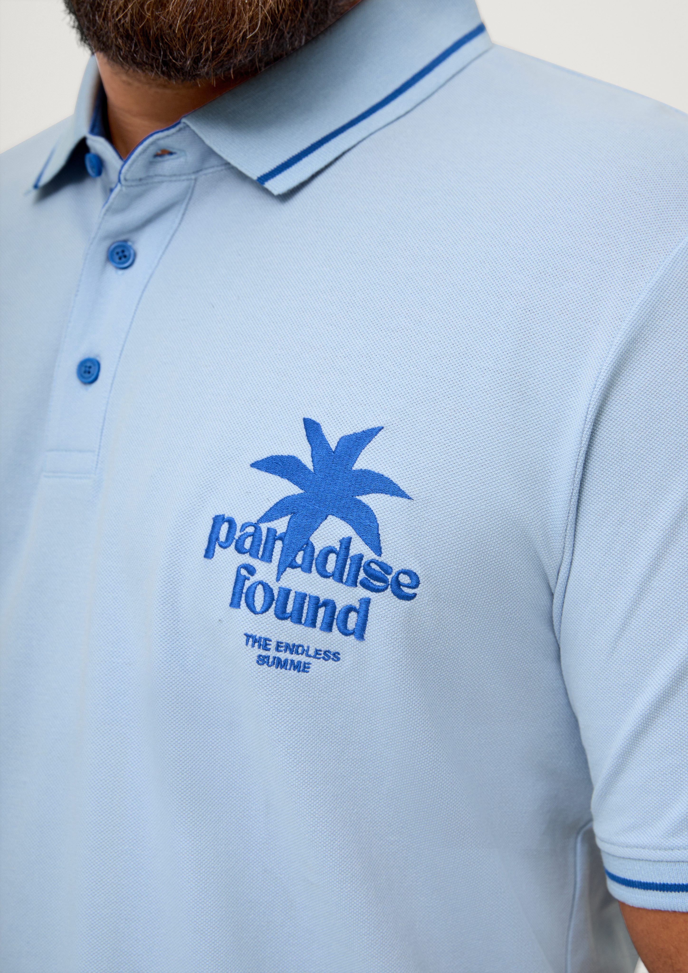 Streifen-Detail s.Oliver Polo-Shirt aus Kurzarmshirt hellblau Baumwoll-Piqué
