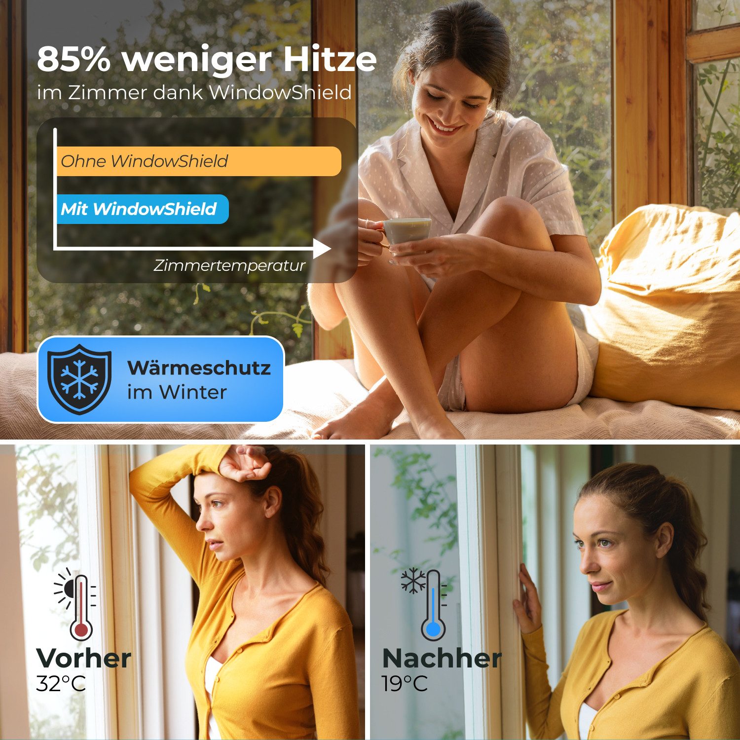 WindowShield Sonnenschutz-Fensterfolie, UV-Schutz Sonnenschutzfolie Fenster innen oder außen