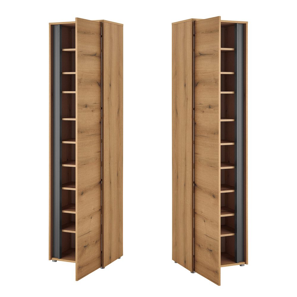 Lomadox Garderobenschrank CRISP-61 Eiche Nb. mit anthrazit, 1 Tür, 50 cm breit, grifflos