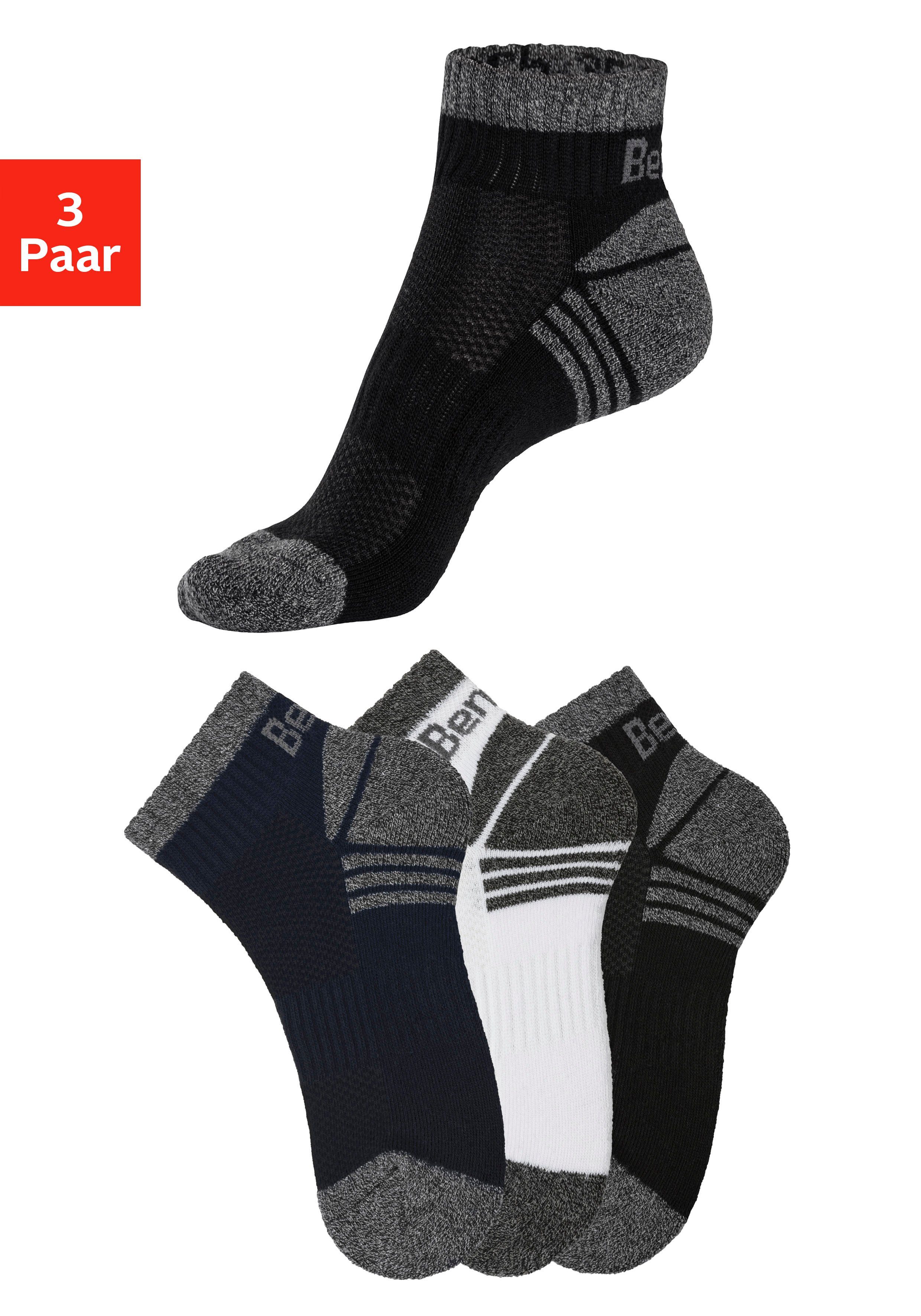 Bench. Kurzsocken (3-Paar) mit Mittelfußgummi Pikee marine 1x weiß, 1x 1x schwarz, und