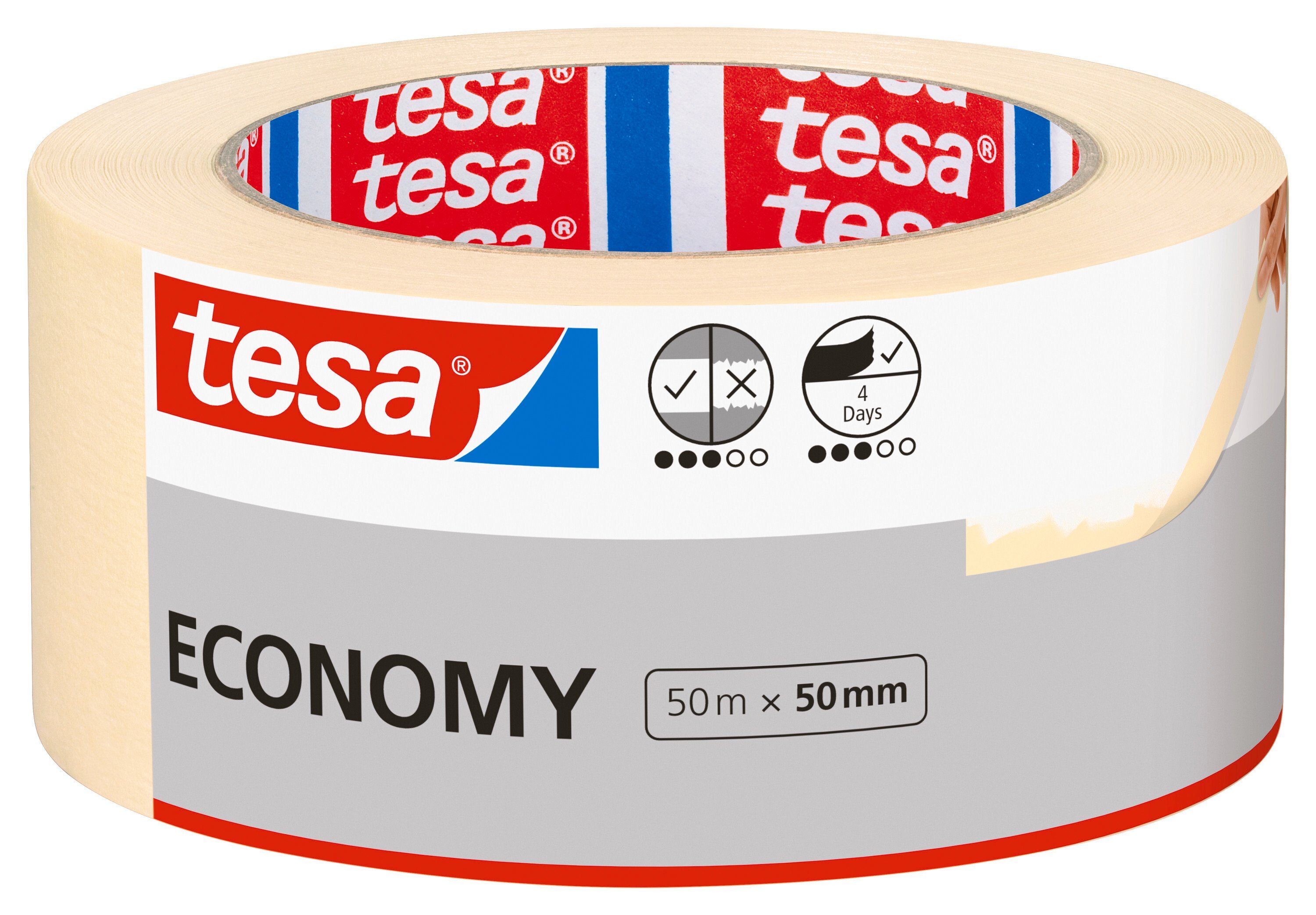 tesa Kreppband ECONOMY Malerband (Kombi-Set, 1-St) Abklebeband / Malerkrepp - für sauberes Streichen & Renovieren