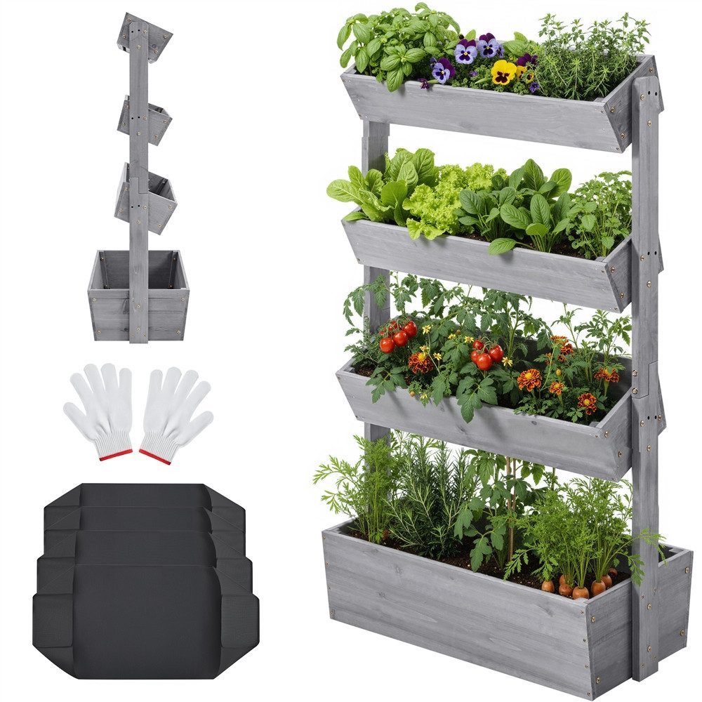 Yaheetech Hochbeet 4-Stufiger Pflanzkasten aus Tannenholz, Pflanzbox mit Belüftungslöcher für Garten/Hof/Terrasse