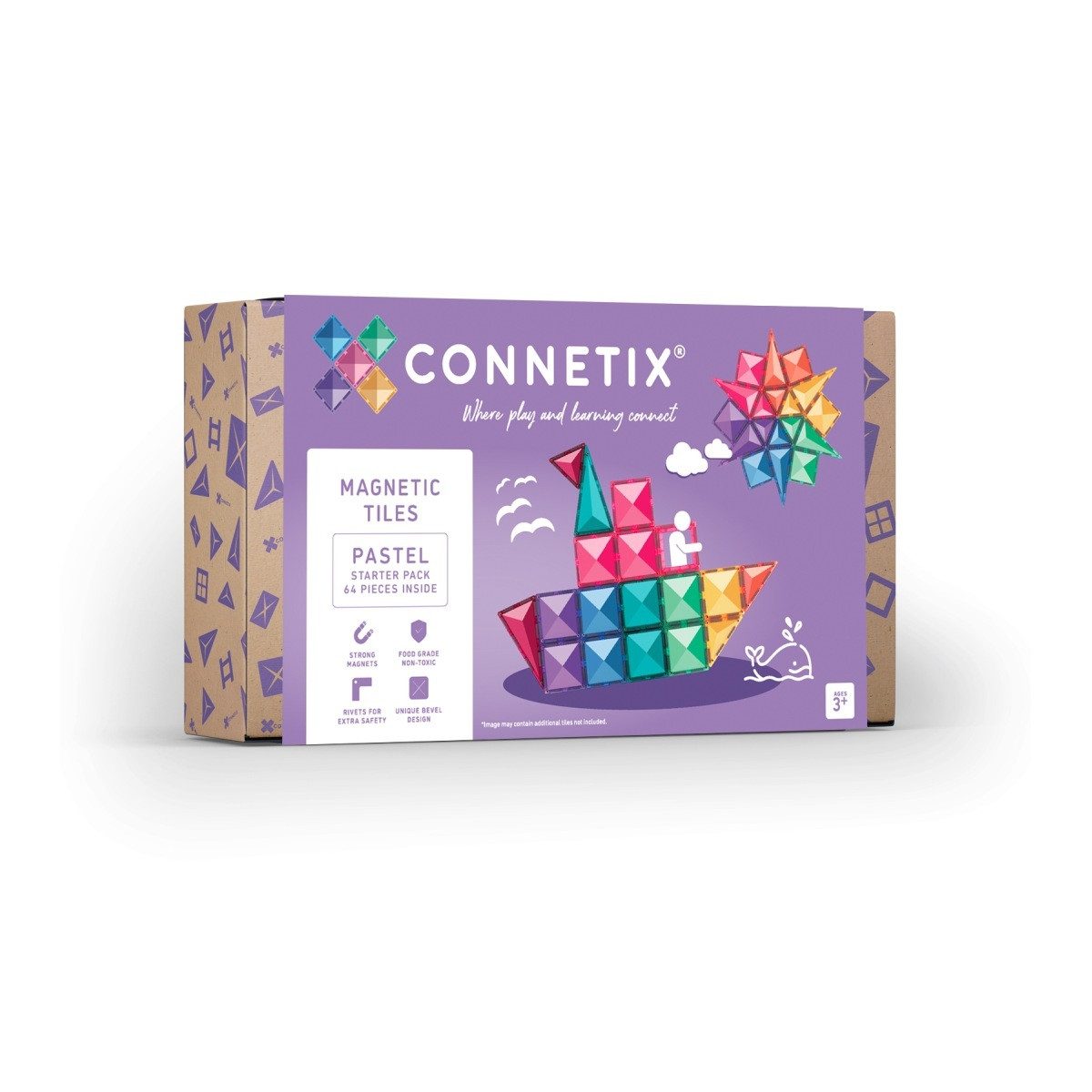 Connetix Pastel Starter Pack verstärkte Magnete pädagogisches Lernspiel Magnetspielbausteine, (Open Play, 64 Teile), ab 3 Jahren