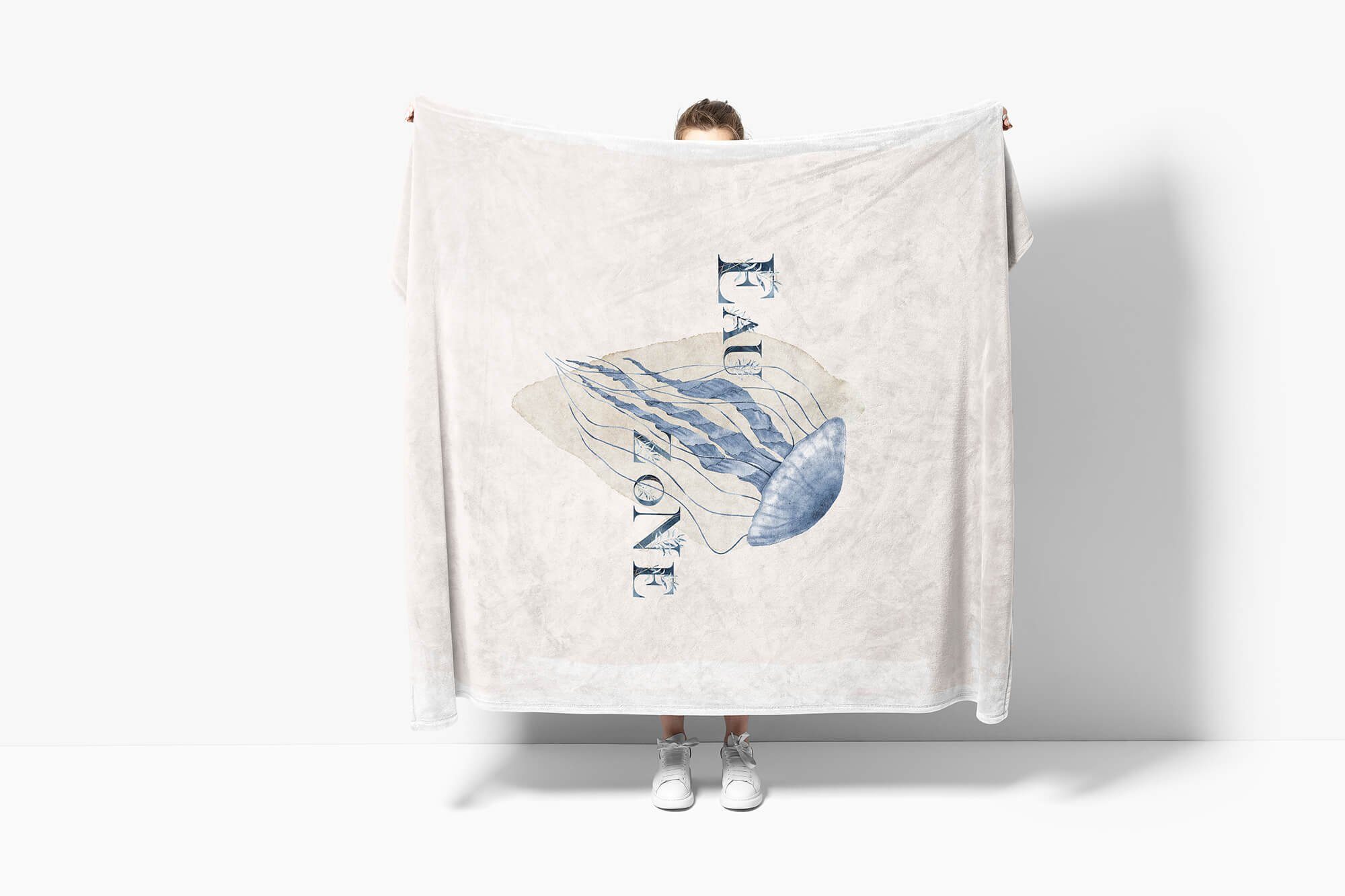 Sinus (1-St), Kunstvoll Handtuch Qualle Art Handtuch Handtücher Saunatuch Unterwass, Kuscheldecke Motiv Strandhandtuch Baumwolle-Polyester-Mix Ozean