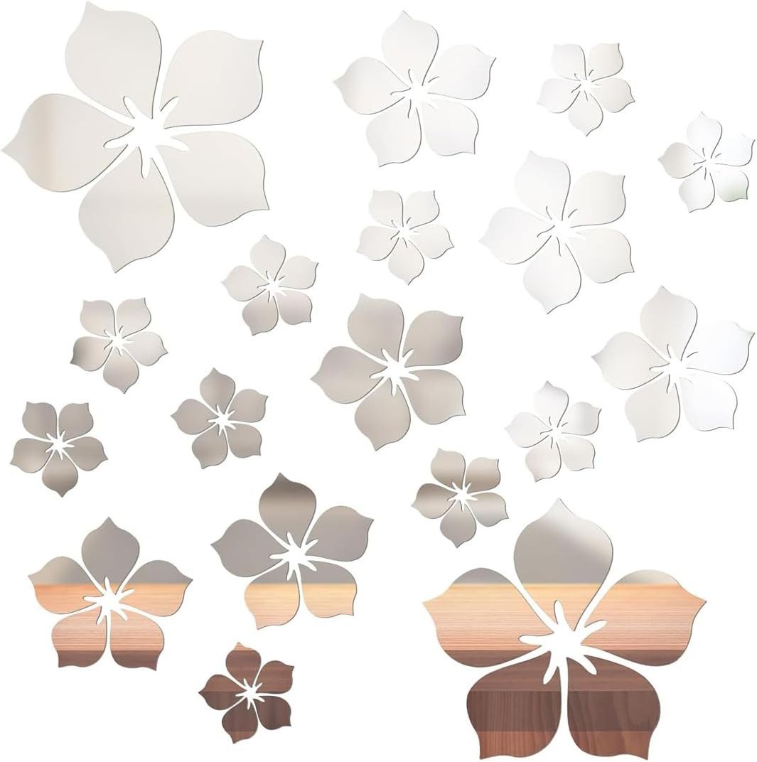 Mrilary Wandspiegel 18 Stück Wandtattoo Acryl Blumen 3D Spiegel Wandaufkleber Wanddeko, Spiegel Wandaufkleber für Wohnzimmer Schlafzimmer Badezimmer Büro