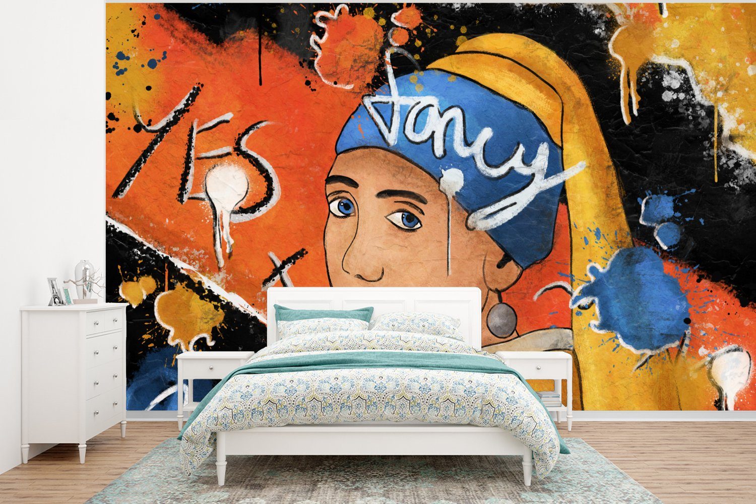 MuchoWow Fototapete Das Mädchen mit dem Perlenohrring - Vermeer - Urban, Matt, bedruckt, (6 St), Wallpaper für Wohnzimmer, Schlafzimmer, Kinderzimmer, Vinyl Tapete