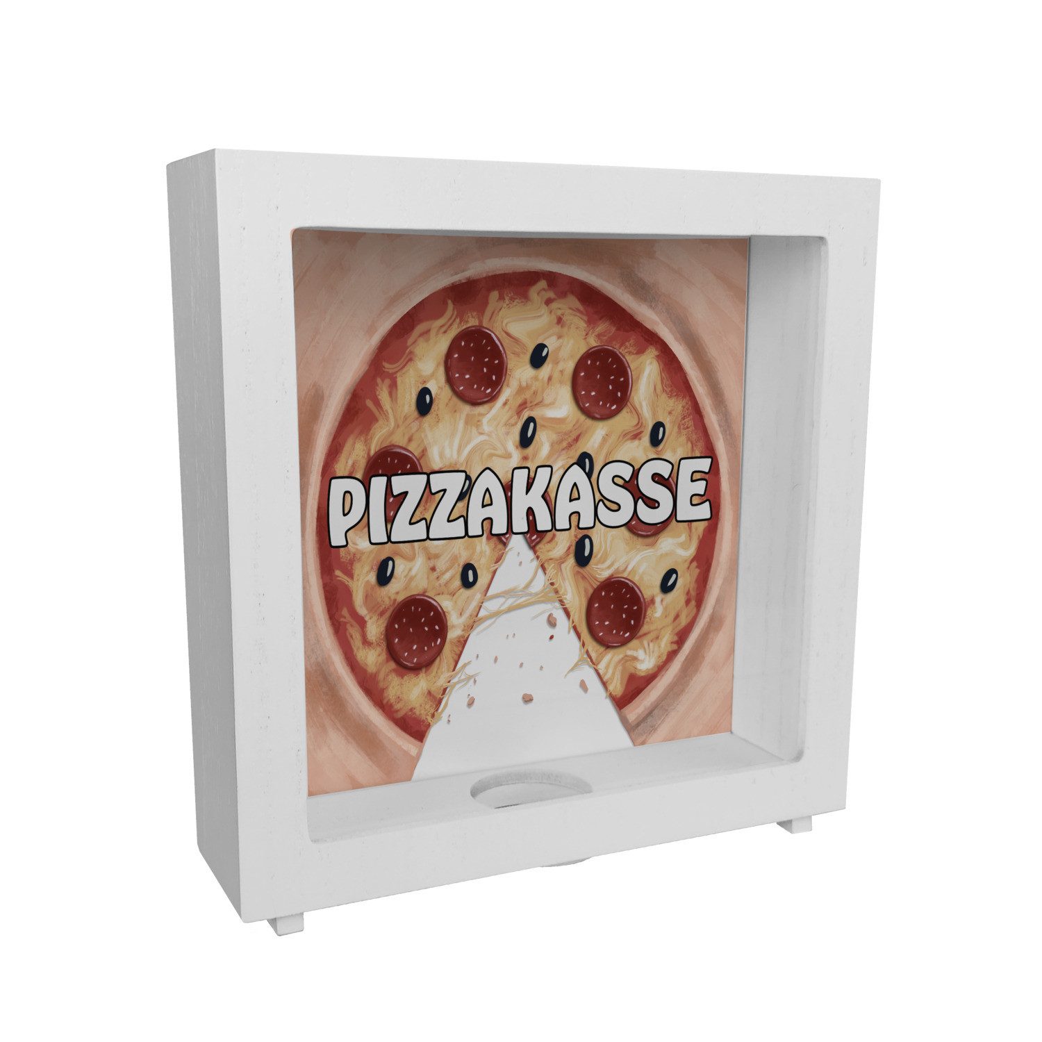 Spardose Pizzakasse Rahmen Spardose aus Holz mit Pizzamotiv