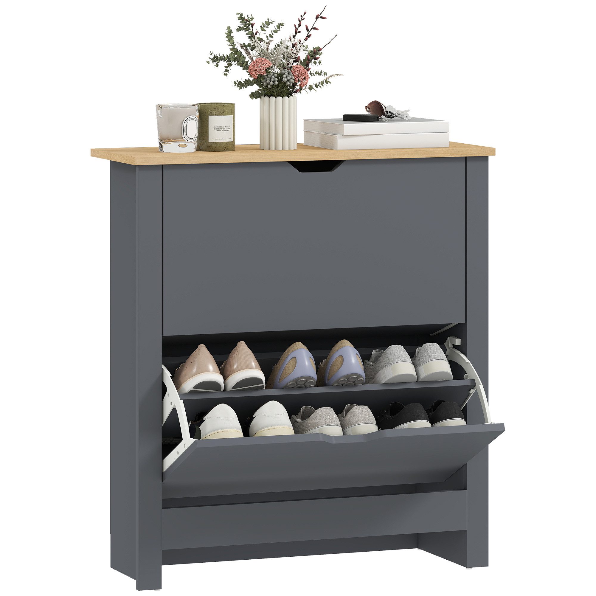 HOMCOM Schuhkipper verstellbar Trennwand Schuhregal (Schuhkommode, 1 St., Schuhaufbewahrung), für 12 Paar Schuhe 72 x 26 x 80 cm, Dunkelgrau