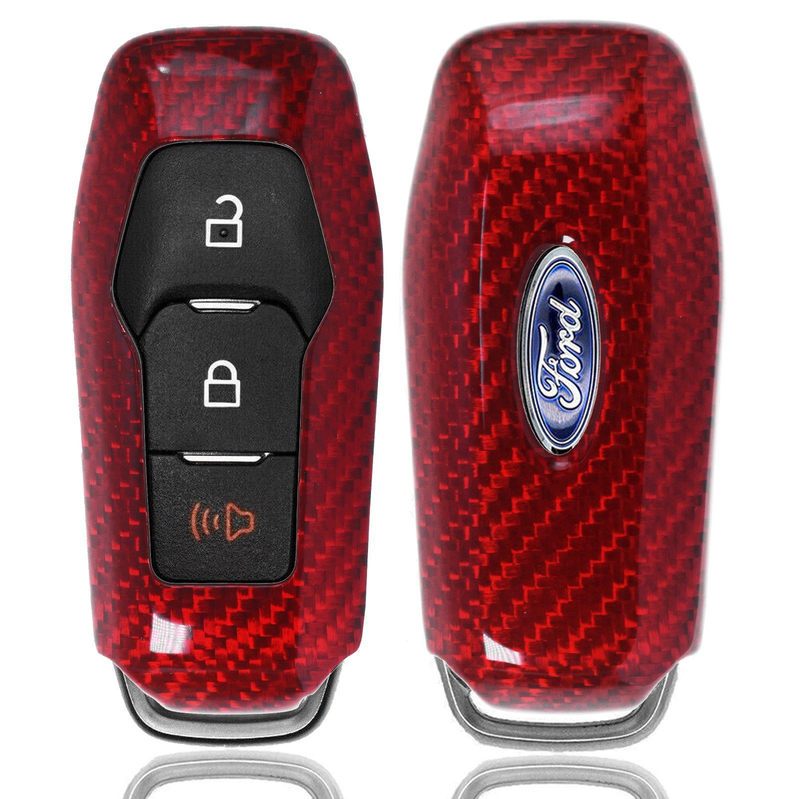V KEYLESS Fiesta Schlüsseltasche Mondeo Schlüssel Auto KA+ Schutz Hülle C-Max Carbon-Optik Ford VII Grand für SMARTKEY T-Carbon Rot,