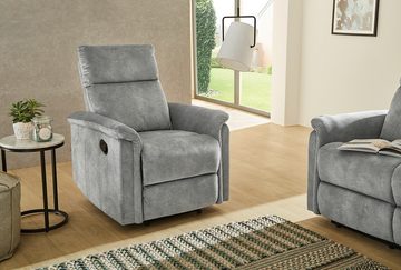 luma-home Relaxsessel 15126 (TV-Sessel mit halbautomatischer Relaxfunktion 78 cm breit), Federkern, Wellenunterfederung, Bezug Velours, Vintage Grau