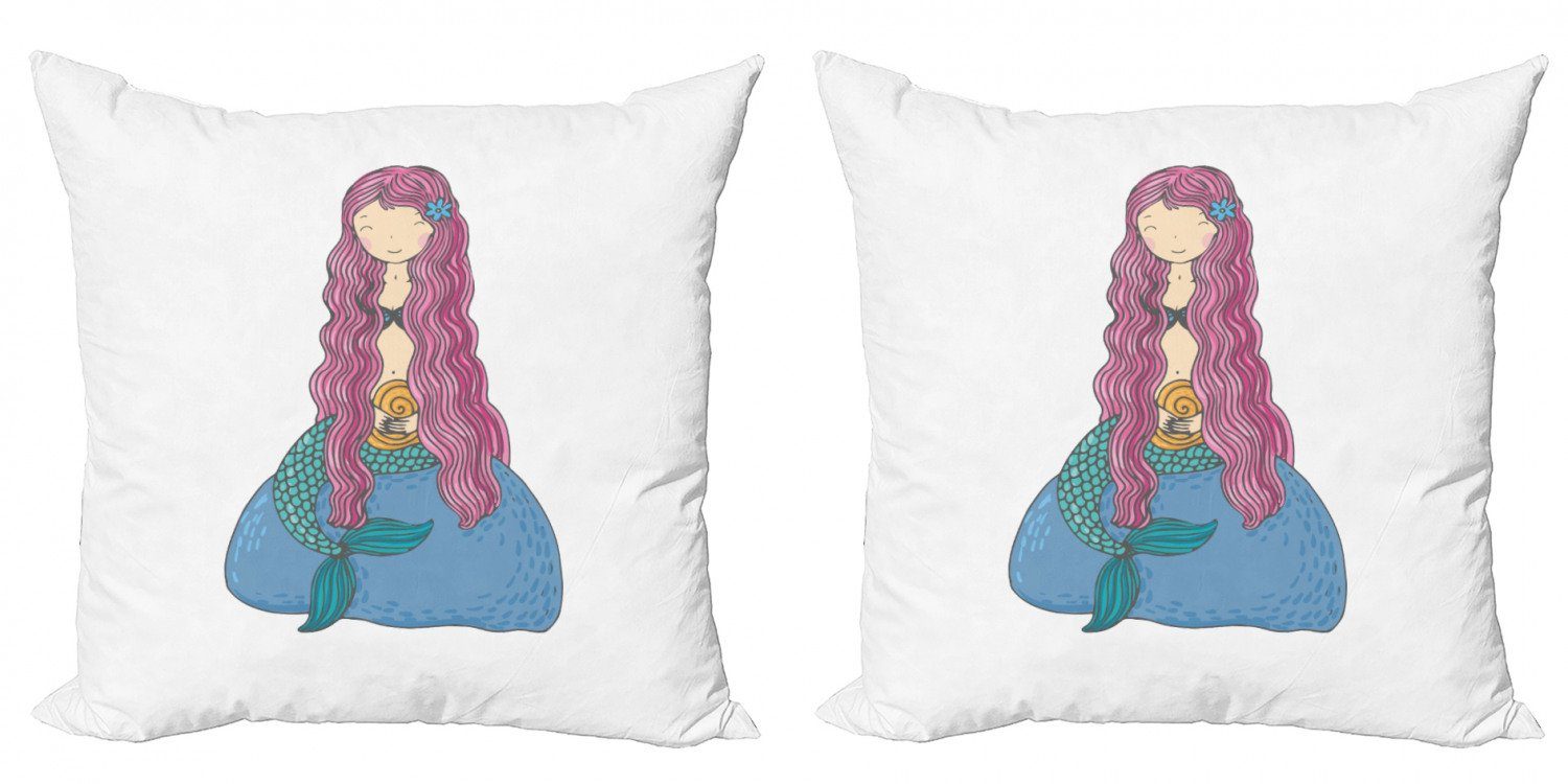 Kissenbezüge Modern Accent Doppelseitiger Digitaldruck, Abakuhaus (2 Stück), Meerjungfrau Mädchen-Rosa-Haar