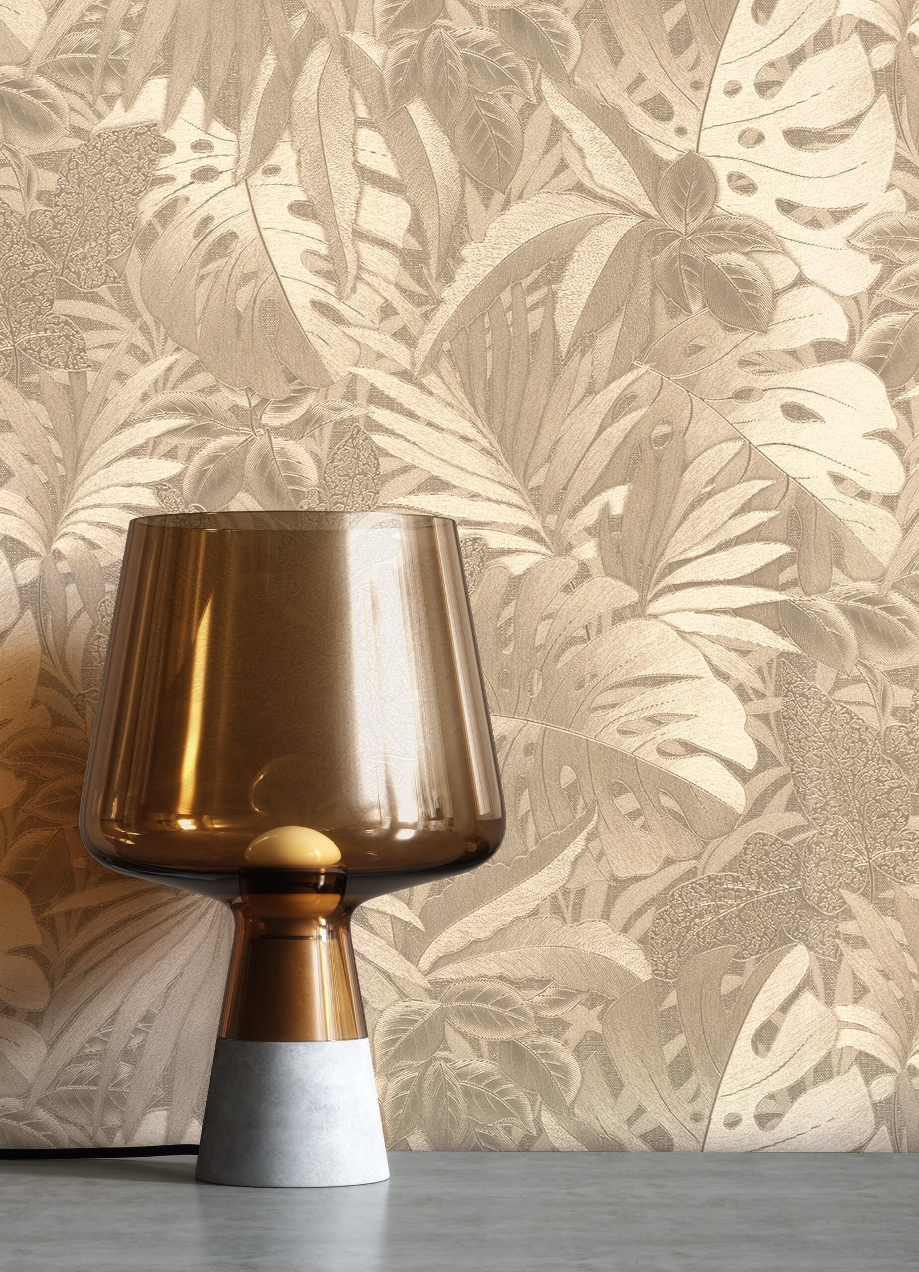 Newroom Vliestapete Okapi Tapete Dschungeltapete Glänzend,Dschungel,Blätter, Gold Tapete Tropisch Glänzend - Dschungeltapete Blätter Floral Modern Dschungel Blä – Bild 3 von 5