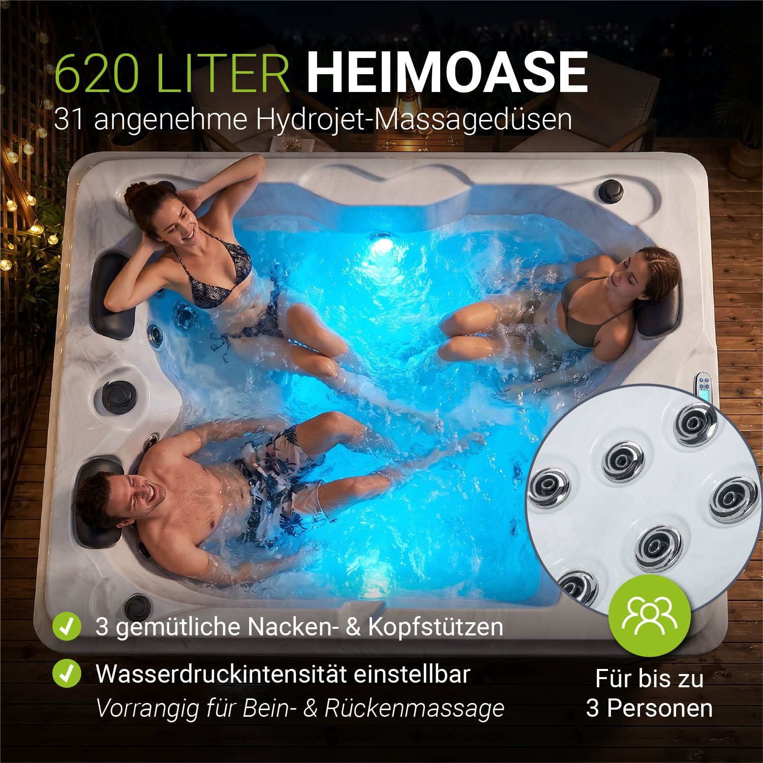 Artsauna Whirlpool Oasis mit Treppe, (Spa mit Massagedüsen, LED-Beleuchtung, inkl. Abdeckung)