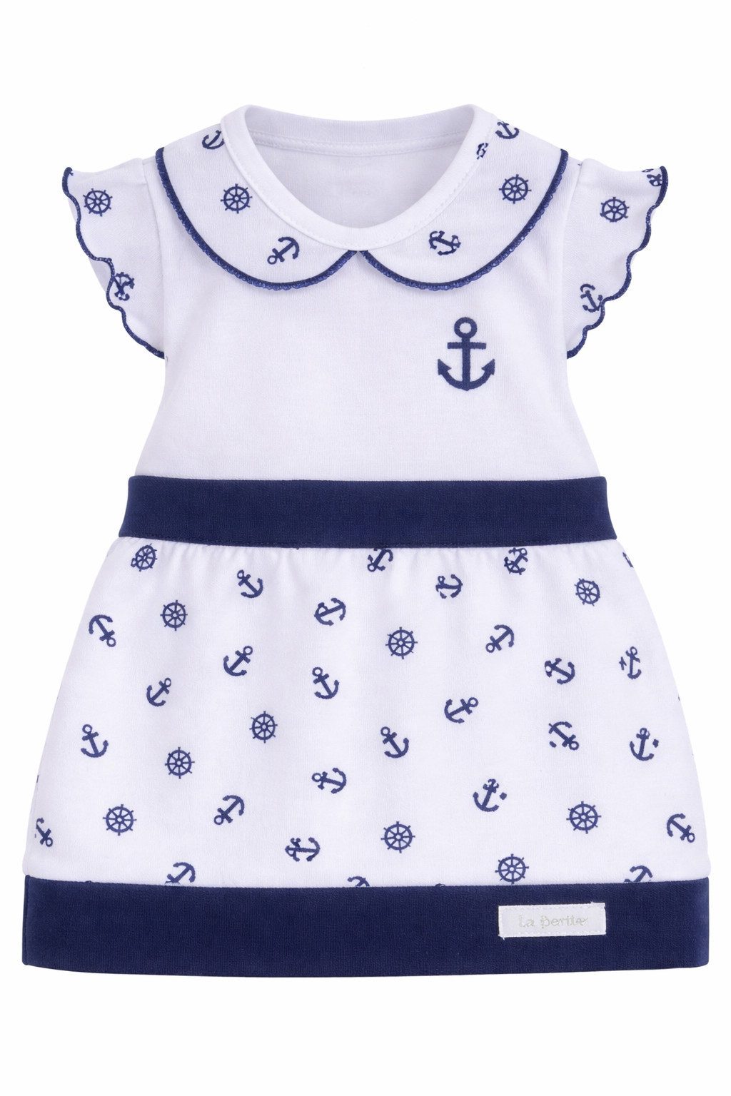 La Bortini Jerseykleid Kleid für Baby und Kinder in Weiß mit Anker aus reiner Baumwolle, 44 50 56 62 68 74 80 86 92 98 104 110