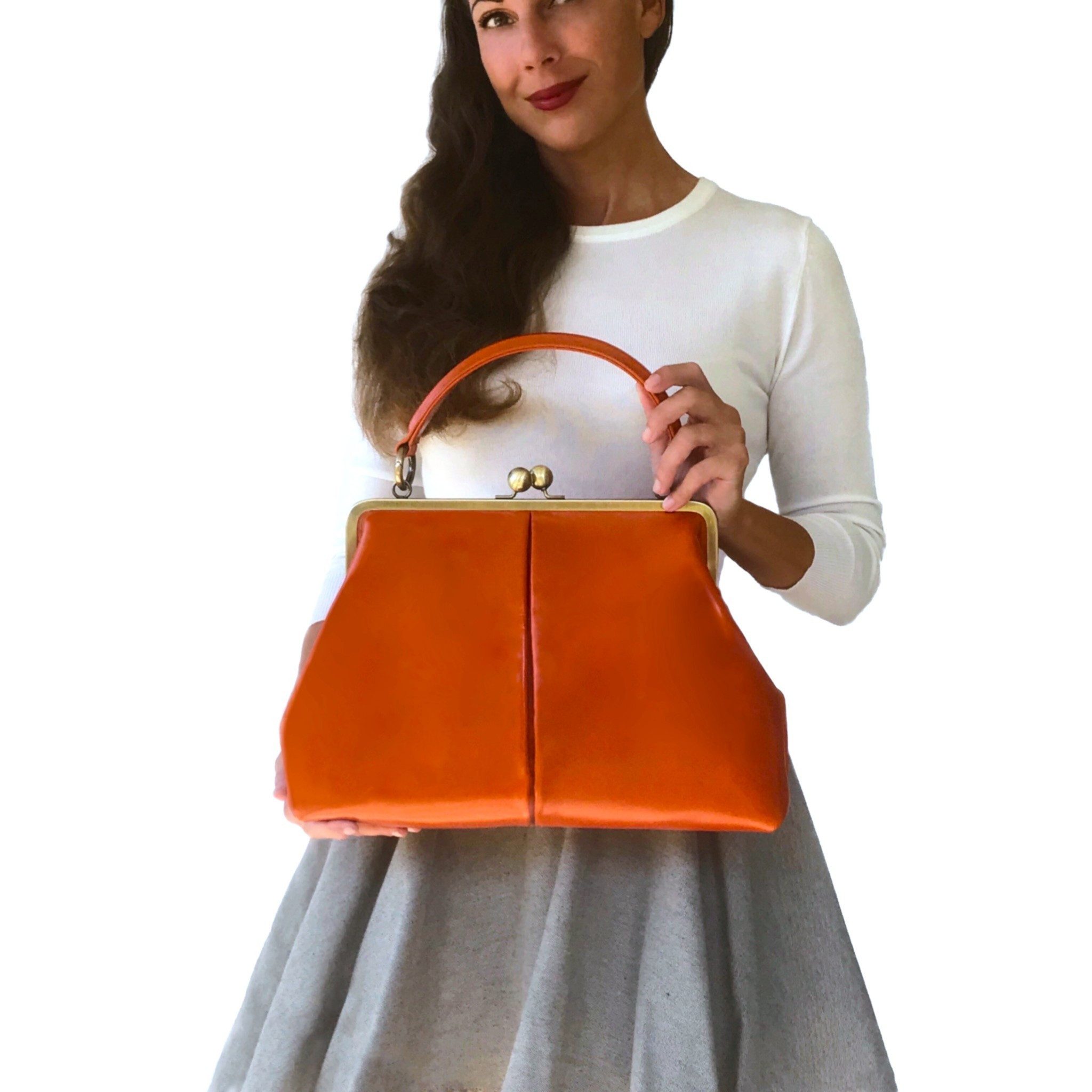 Taschenkinder Handtasche Damen Ledertasche "Vintage Olive" Henkeltasche und Schultertasche (einfach), Echtes Glattleder vom Rind