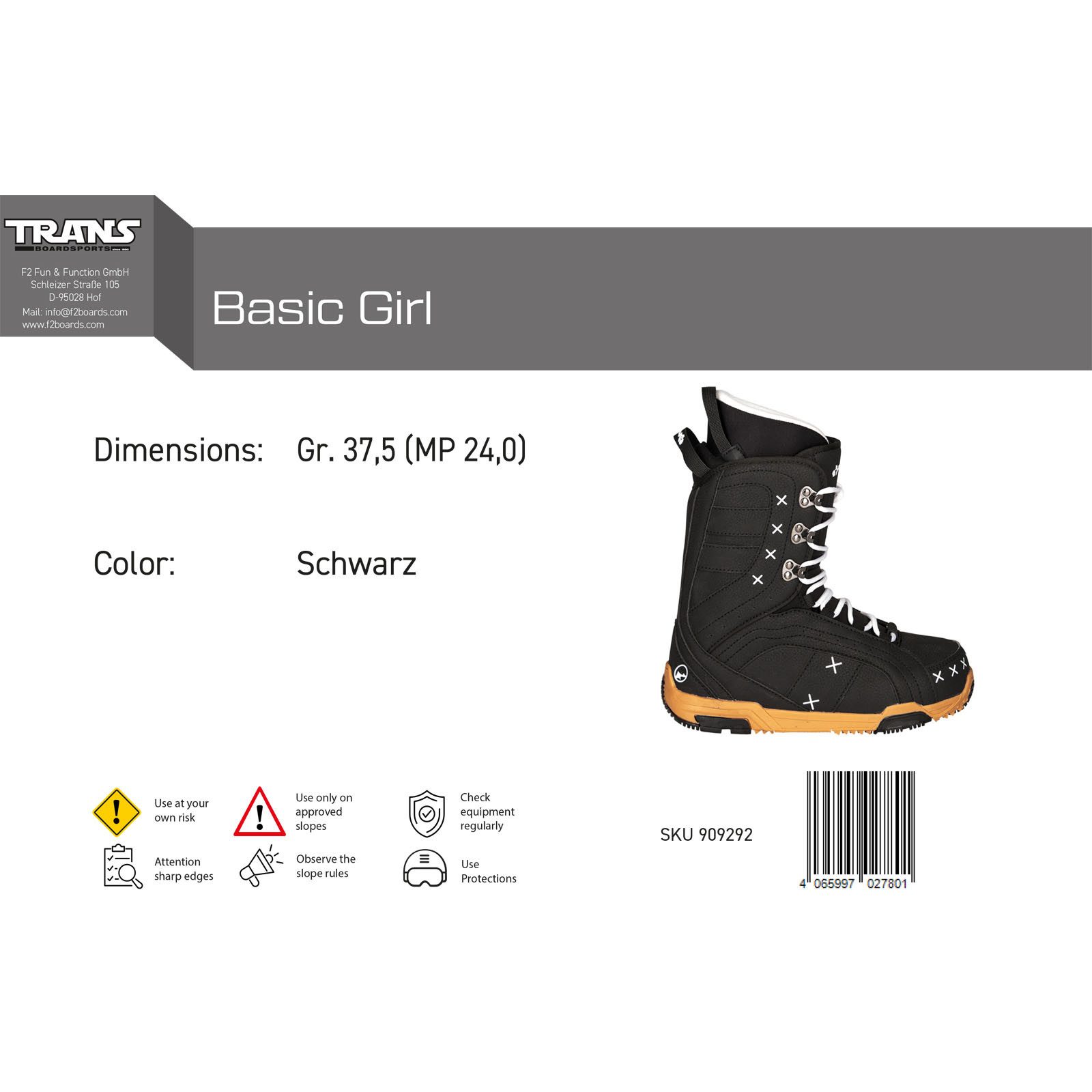 TRANS Trans Damen Snowboard Softboots Basic Girl Lace Gr. 37,5 (MP 24,0) Sch Snowboardboots