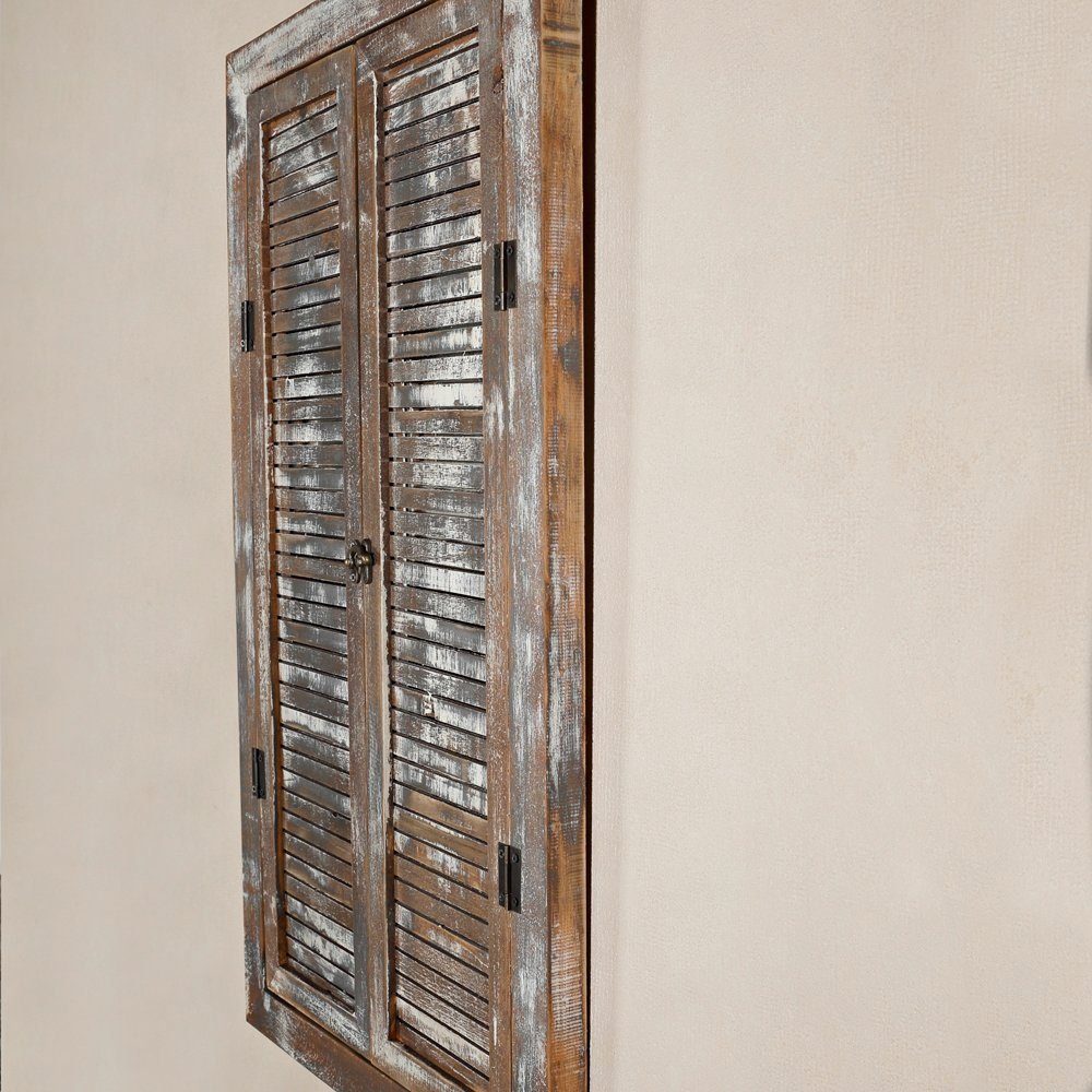 Melko Wandspiegel Wandspiegel Dekospiegel mit Fensterladen und Ablage Holz Shabby Chic (Stück), Paulownienholz