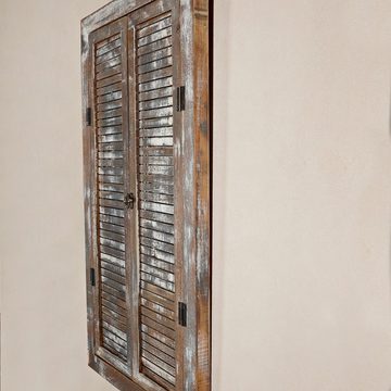 Melko Wandspiegel Wandspiegel Dekospiegel Badspiegel mit Ablage aus Holz in Weiß oder Braun Shabby Chic Antik Shabby Chic Design Fensterladen Spiegelschrank Innenspiegel (Stück), Paulownienholz