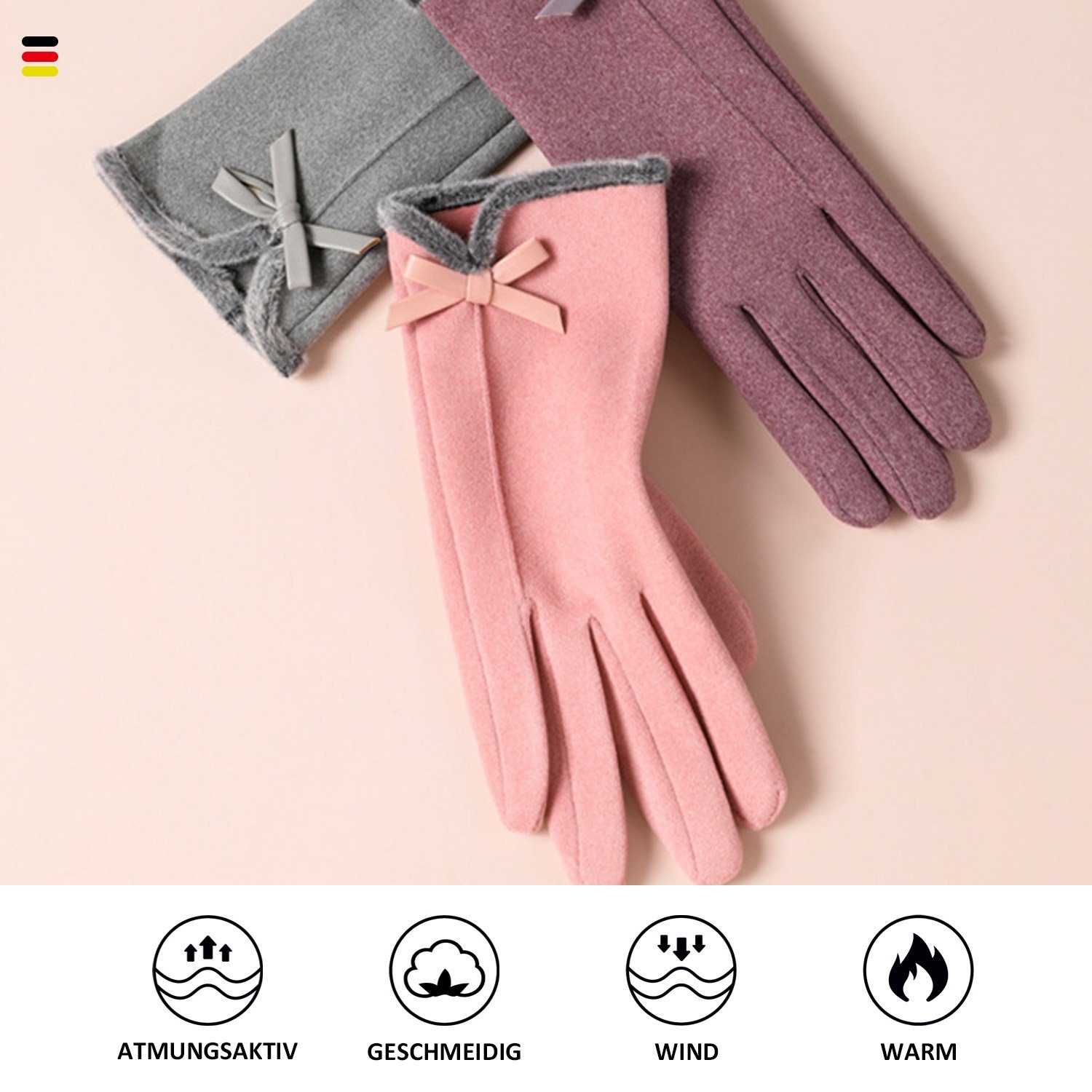 Warme Handschuhe MAGICSHE Damen Winter khaki Fleecehandschuhe Touchscreen