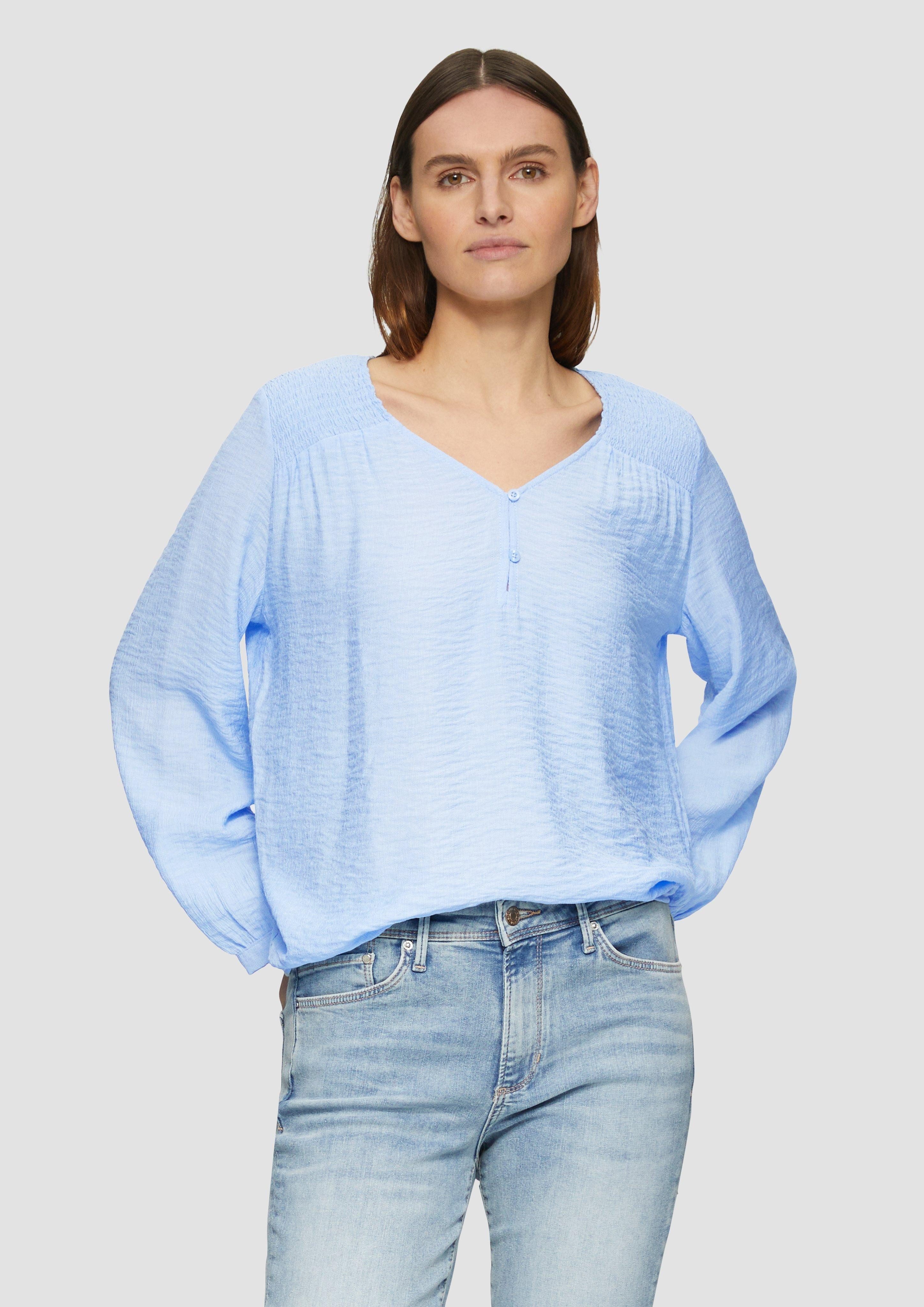 Langarmbluse Strukturierte Bluse aus Viskosemix mit Smok-Details