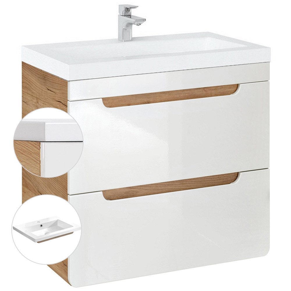 Lomadox Waschtisch LUTON-56, weiß mit Wotan Eiche Nb. 61/63/46 cm günstig online kaufen