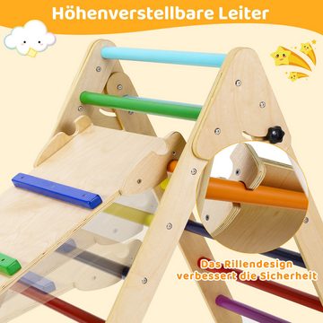 TLGREEN Klettergerüst 3 in 1 Kinder Kletterleiter Set, Regenbogen Kletterdreieck mit Rutsche