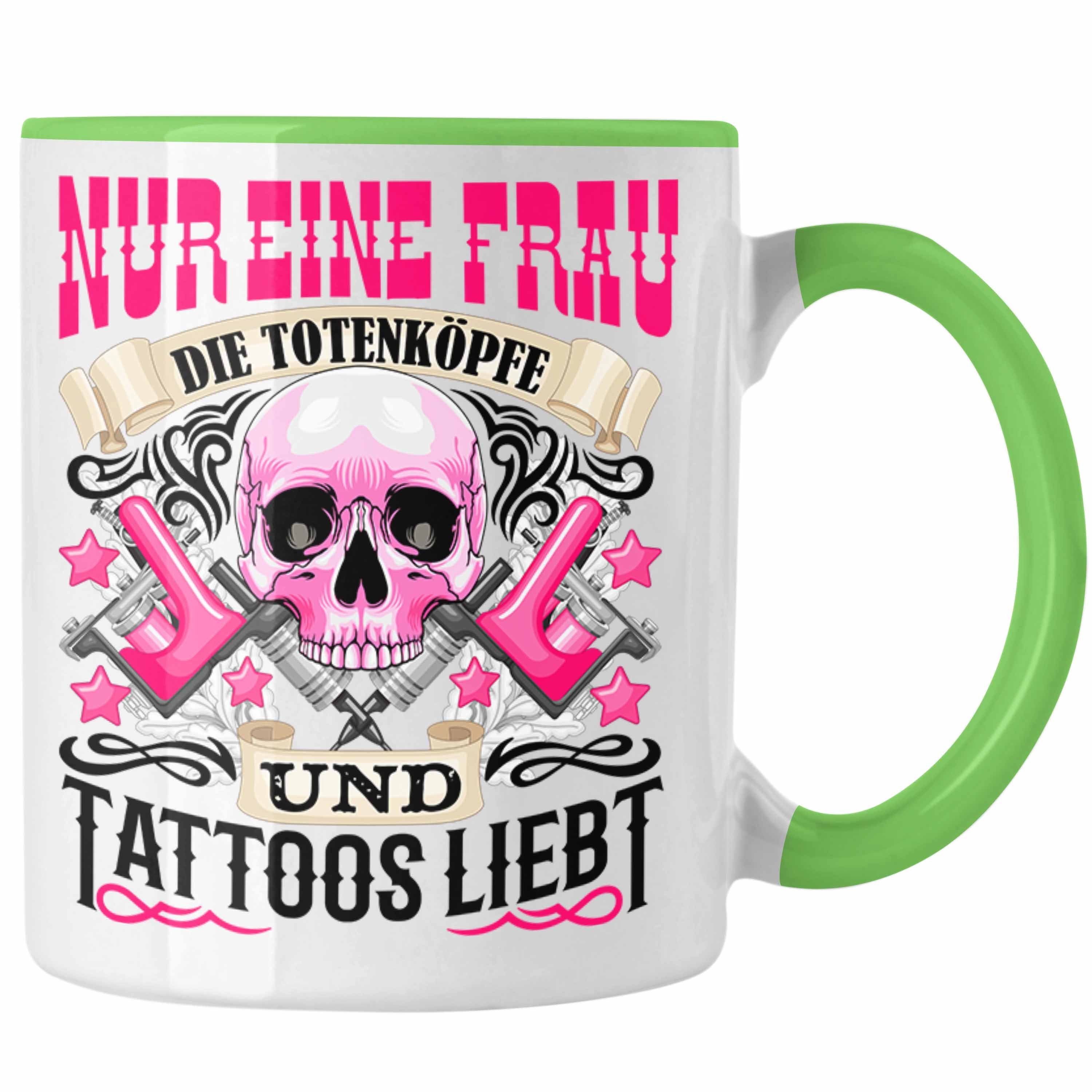 Trendation Tasse Trendation - Totenköpfe und Tattoos Tasse Frau Geschenk Tattoowierte F Grün