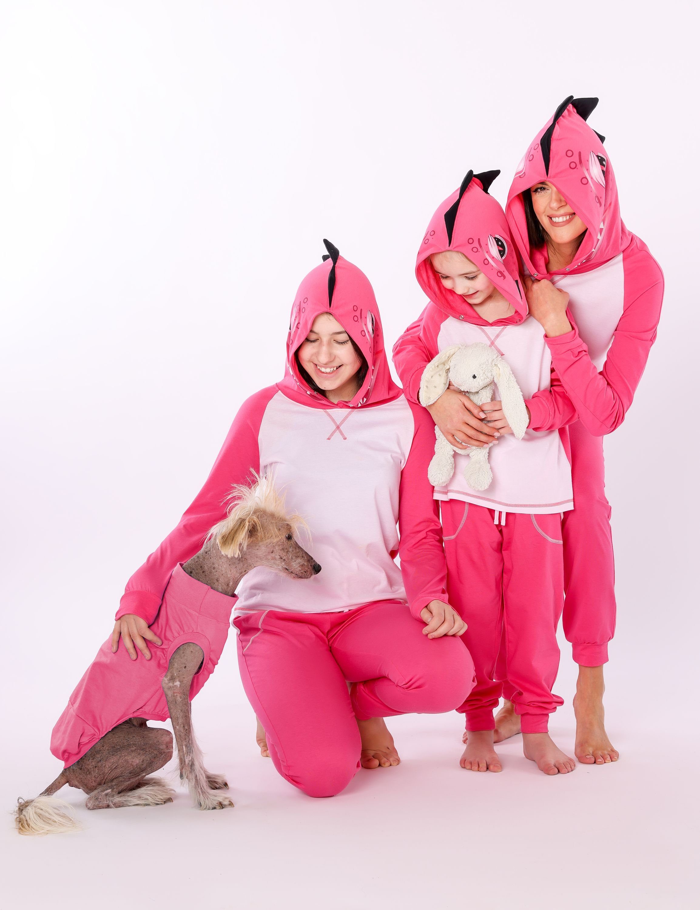 Schlafanzug Kapuze aus Tierkostüm LA40-237 Schlafanzug Dunkelrosa ohne Baumwolle Dino Ladeheid Mädchen mit