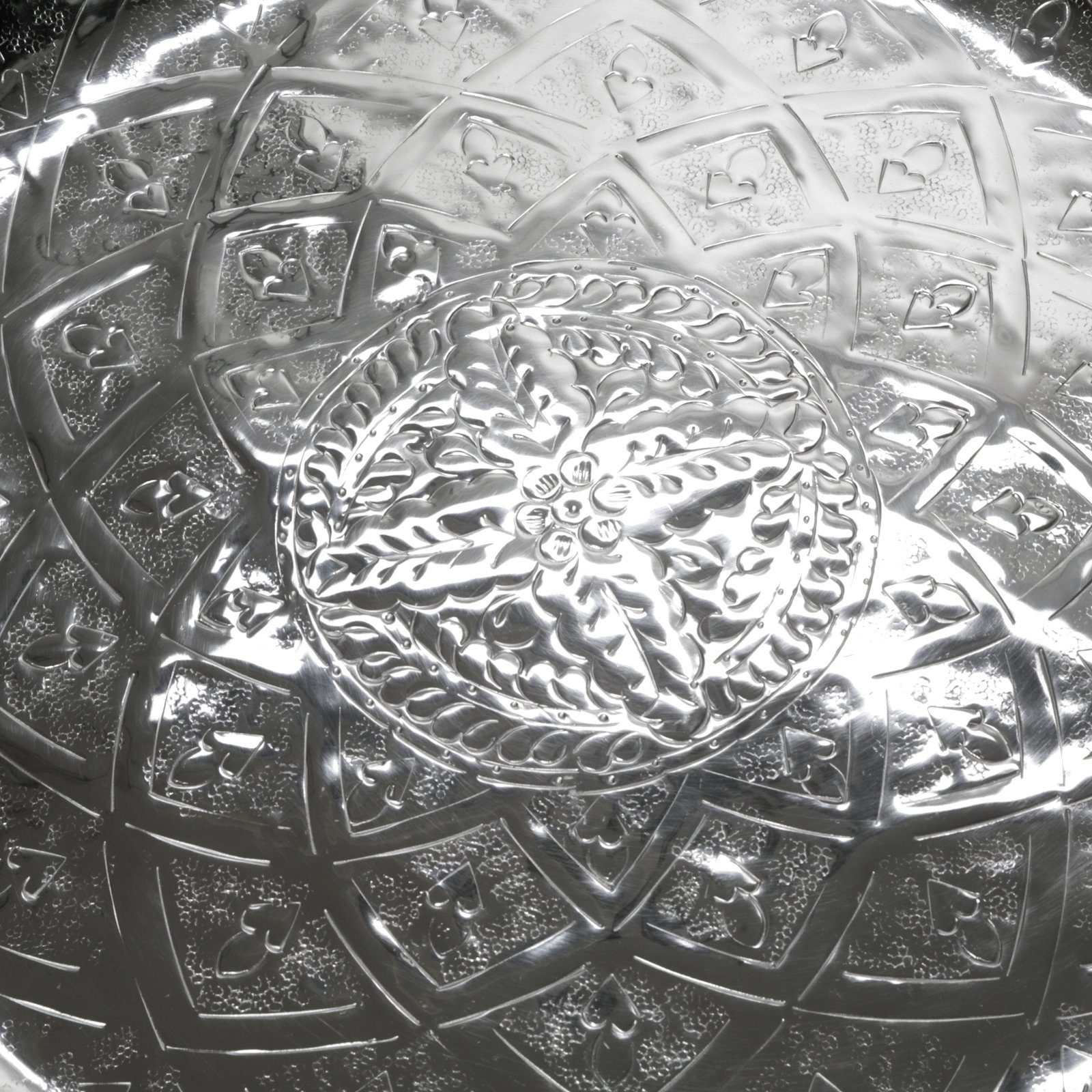 Brillibrum Dekotablett Serviertablett Alumium Silber Rund Orientalisch Deko-Tablett