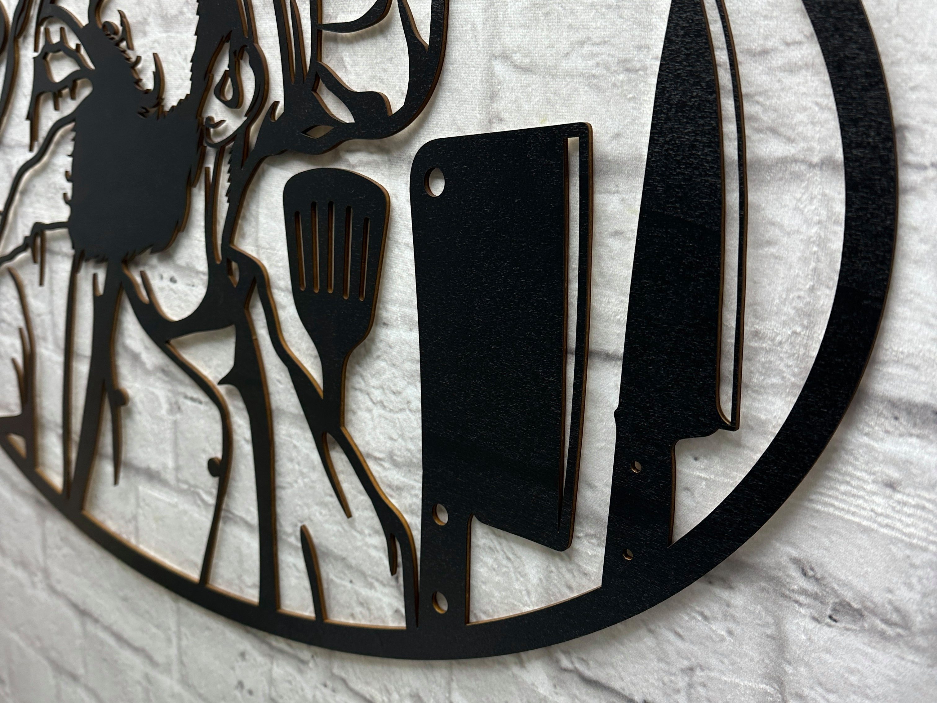 Wandbild Holz lackiert Wanddeko Wandtattoo schwarz aus Deko Restaurant, Küchen WoodFriends Wandbild Koch Holzschild