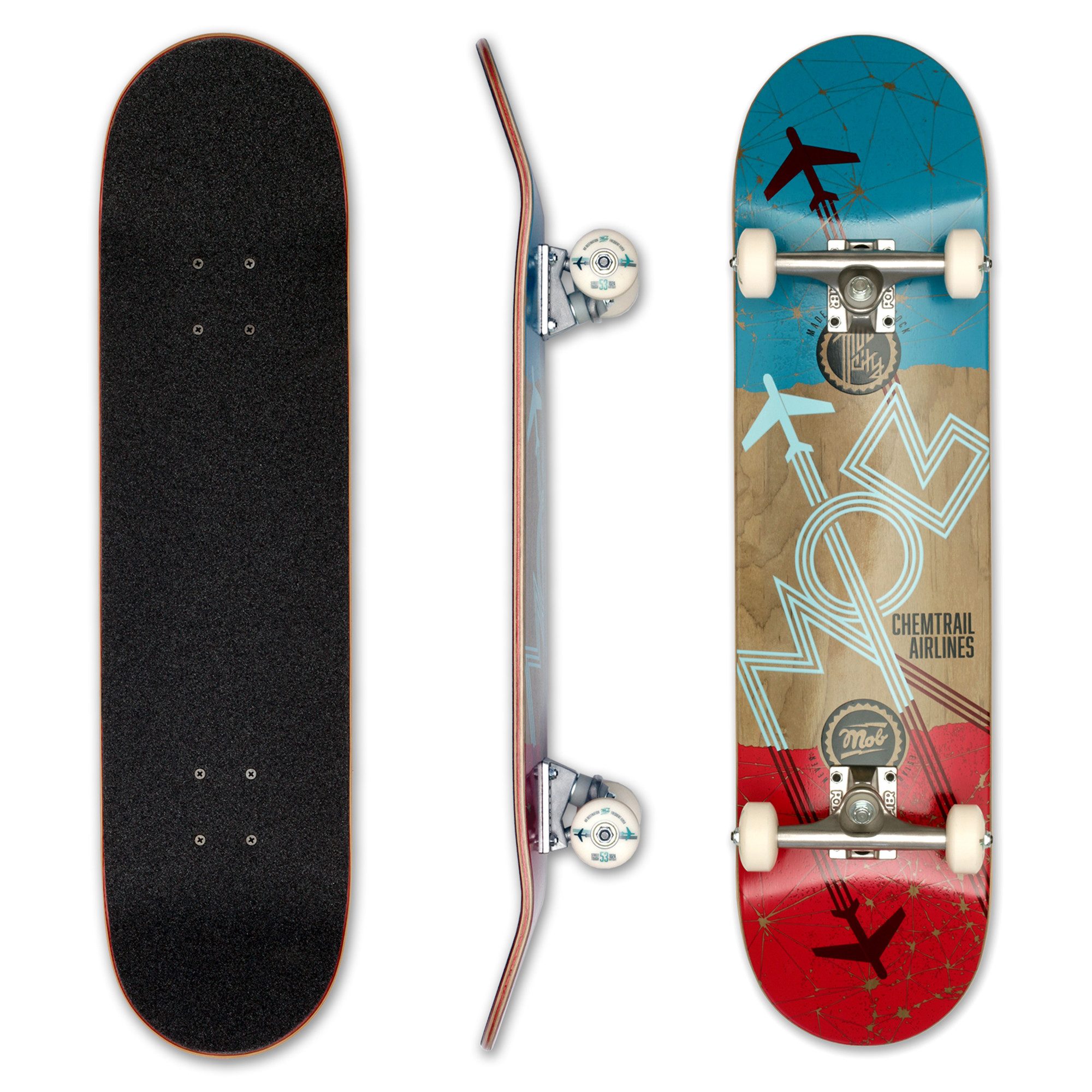 Mob Скейтборды Skateboard Airlines 8.0 - Komplettboard 31 x 8 Zoll (Holzboard aus 7 Schichten Ahornholz, 1-St., fertig montiert), Skateboard für Jugendliche, Erwachsene, Anfänger und Profis