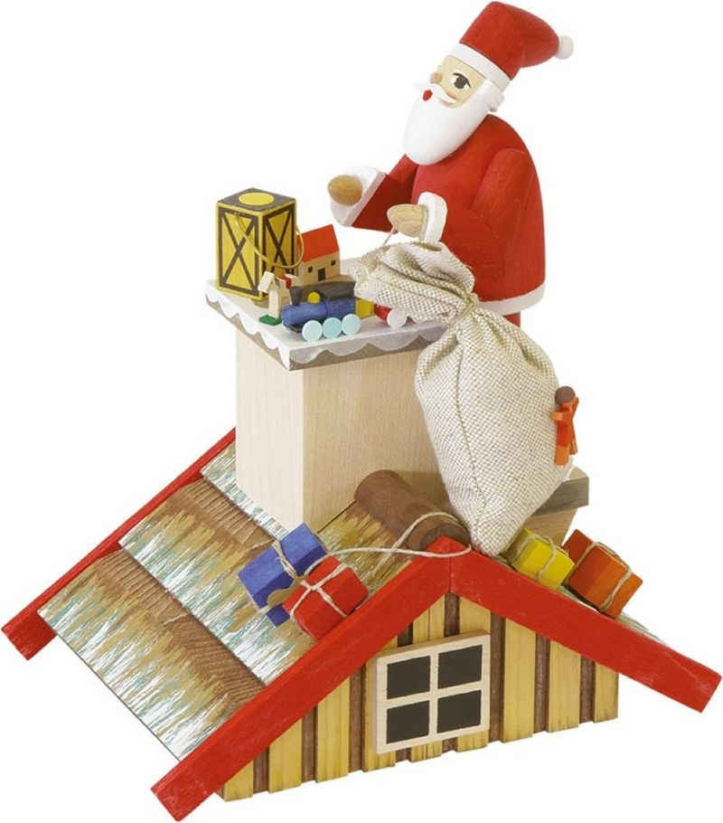 Richard Glaesser Räucherhaus Weihnachtsmann auf dem Dach, Höhe: 20 cm, Handwerkskunst aus dem Erzgebirge