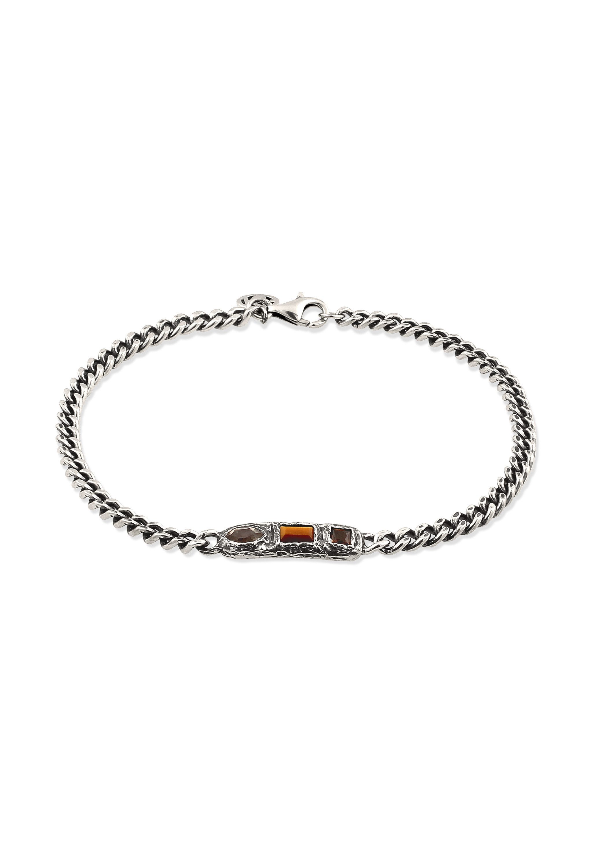 HAZE & GLORY Silberarmband Tigerauge Quarz Braun Panzerkette 925 Sterling Silber