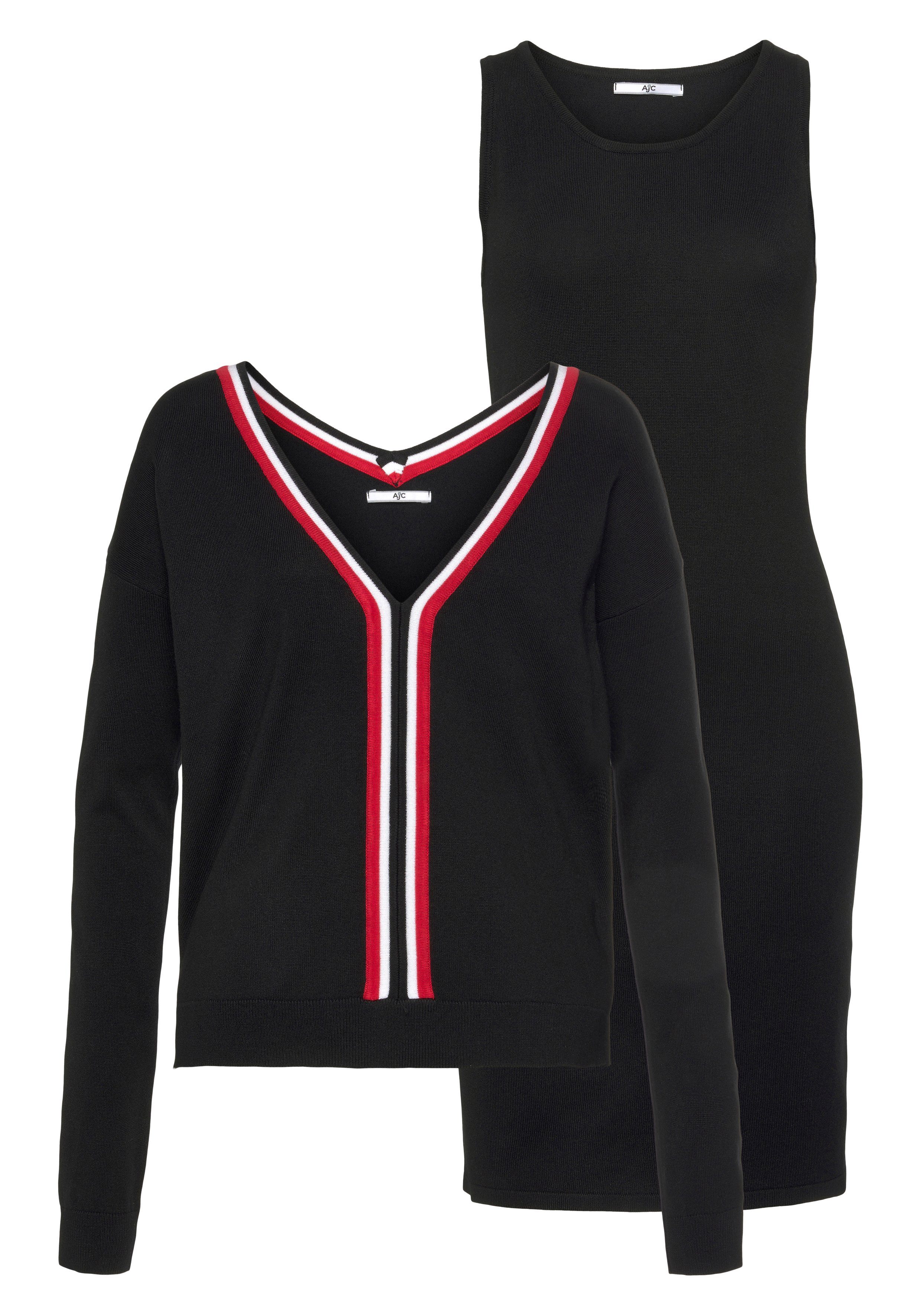 Strickkleid und Kleid Pullover AJC (Set) schwarz-rot