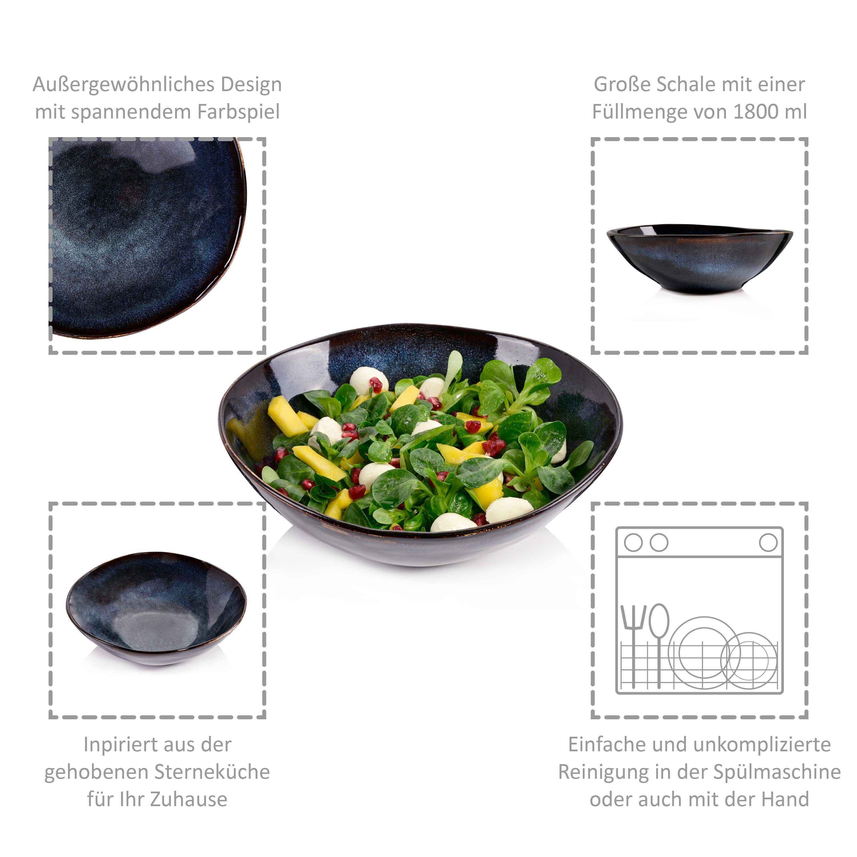 SÄNGER Salatschüssel Tokio Salatschale, Steingut, (1-tlg), Blau Schwarz, Handmade, Premium Collection