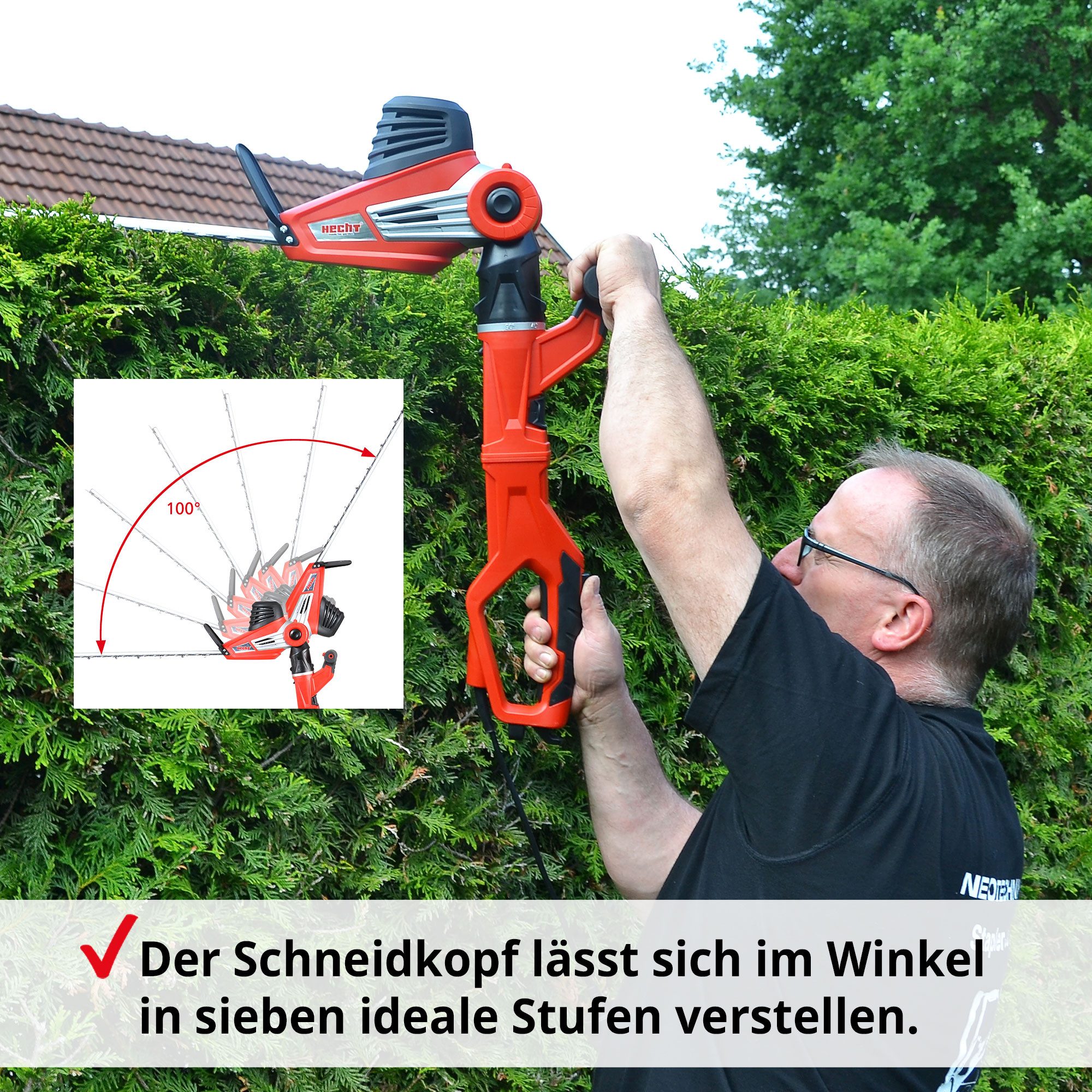 Hecht Teleskop-Heckenschere Elektro 675 mit 51cm Schnittlänge 750W, bis 4 m Arbeitshöhe, 28 mm Schnittstärke