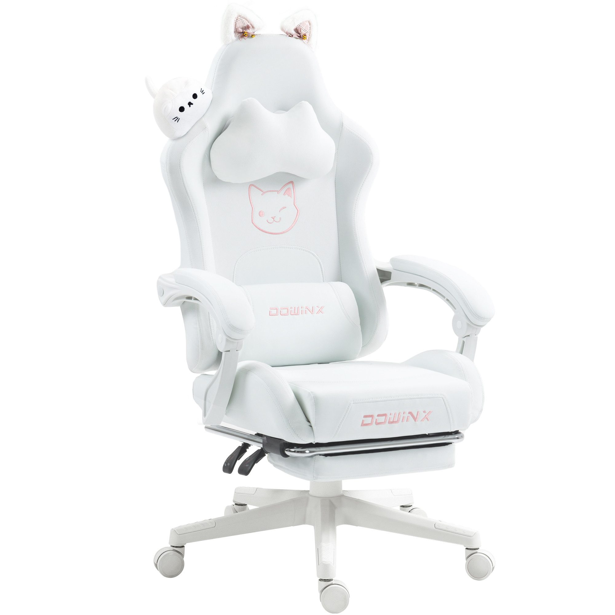 Dowinx Gaming-Stuhl Süße Katze Edition mit Katzenohren und Plüschtier (Packung), Ergonomischer Stuhl mit Hoher Rückenlehne und Lendenwirbelstütze
