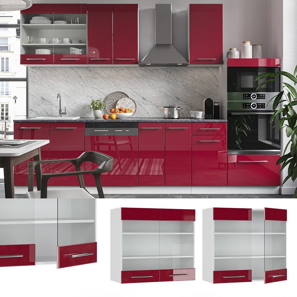 Vicco Glashängeschrank Fame-Line, Bordeaux Hochglanz/Weiß, 80 cm (1-St)
