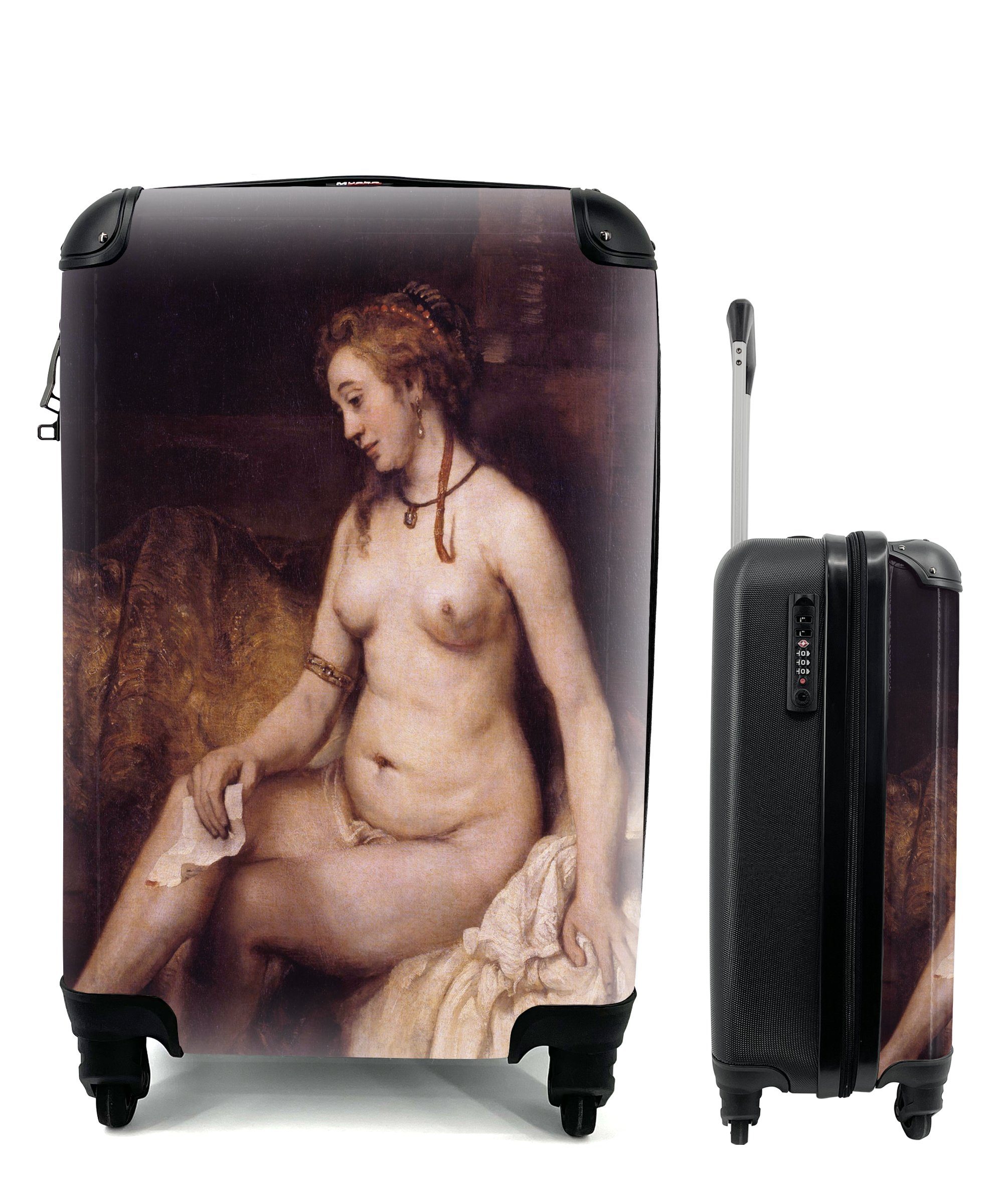 MuchoWow Handgepäckkoffer Bathsheba in der Badewanne - Rembrandt van Rijn, 4 Rollen, Reisetasche mit rollen, Handgepäck für Ferien, Trolley, Reisekoffer