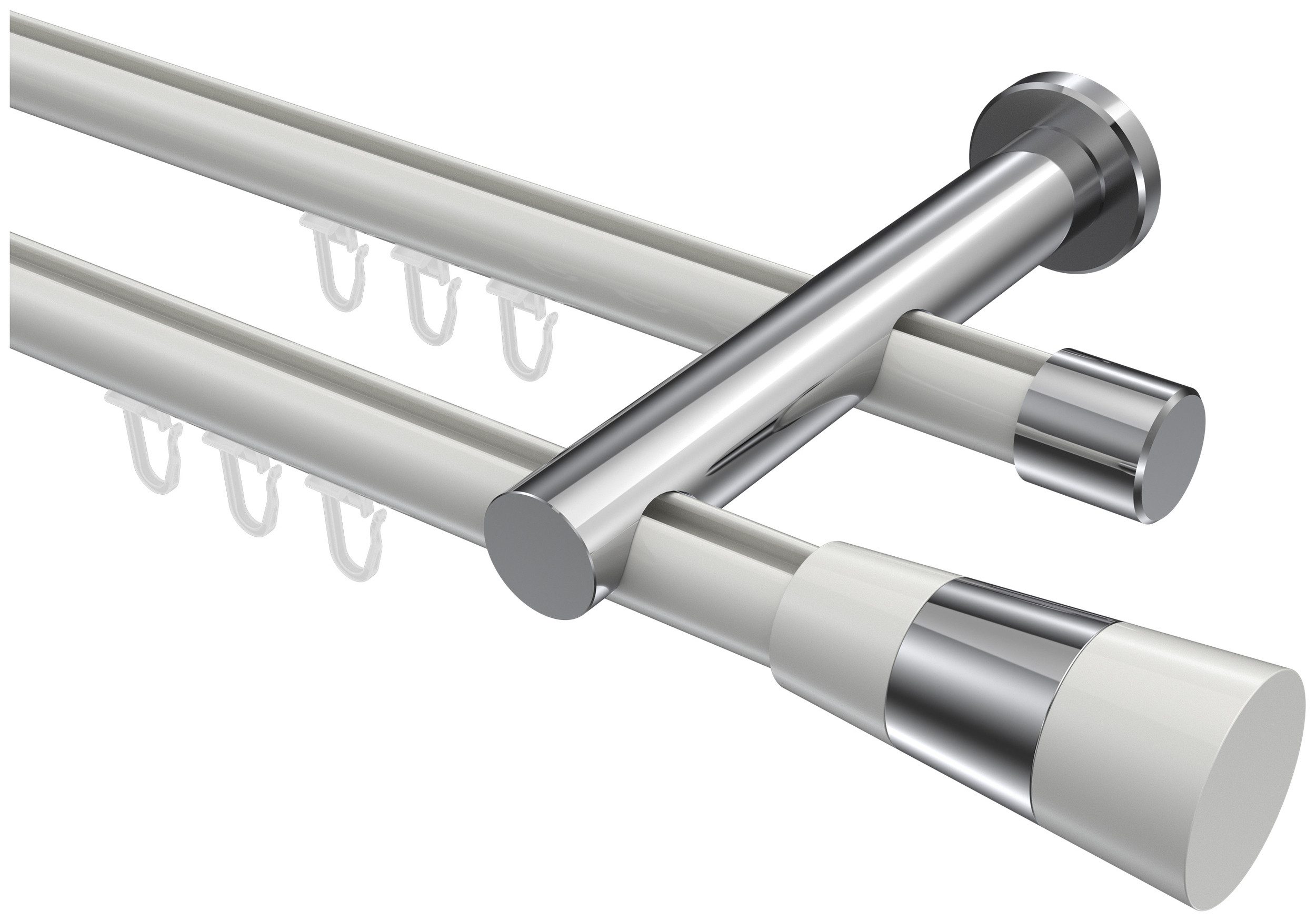 INTERDECO Innenlaufschiene Platon Tanara, Ø 20 mm, 2-läufig, Fixmaß, kürzbar, Wandmontage, Aluminium, Weiß / Chrom / Bicolor